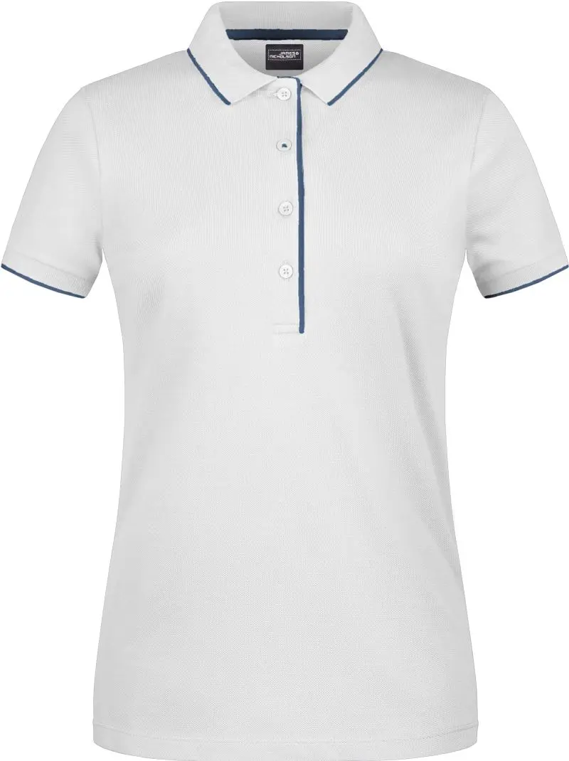 Dámské piqué polo s kontrastní légou - white/navy