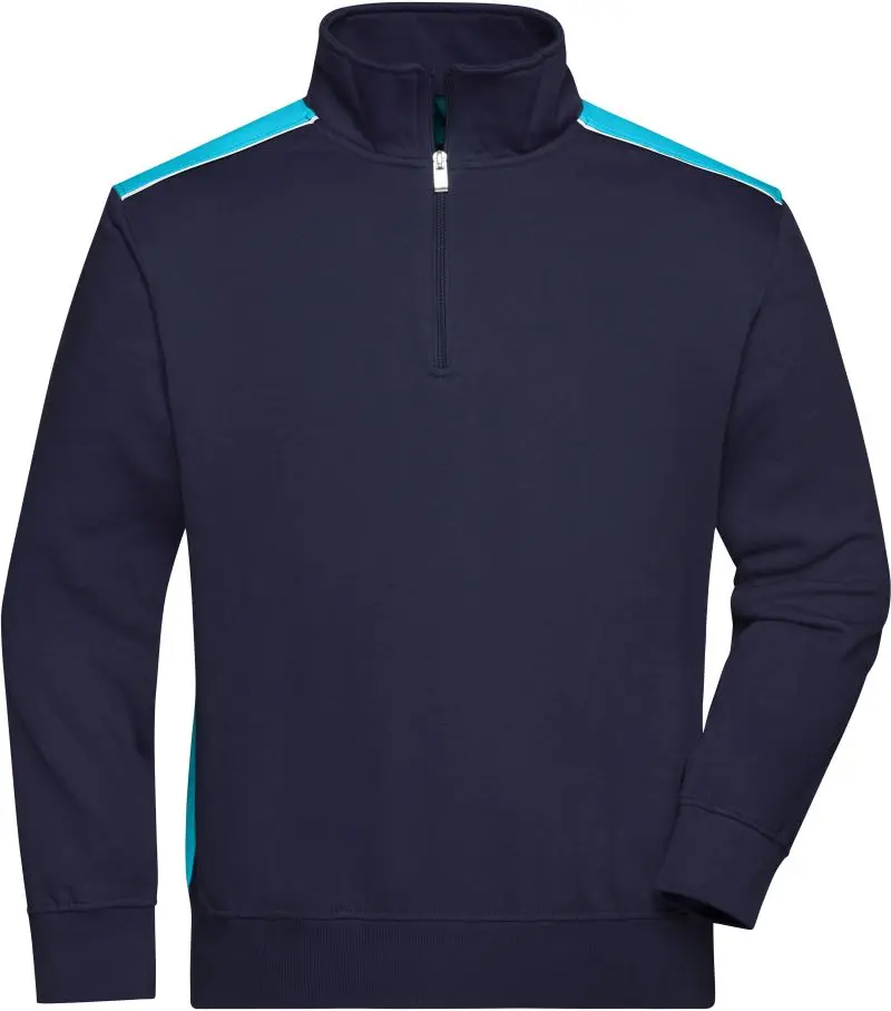 Pracovní mikina s 1/4 zipem - Color - navy/turquoise