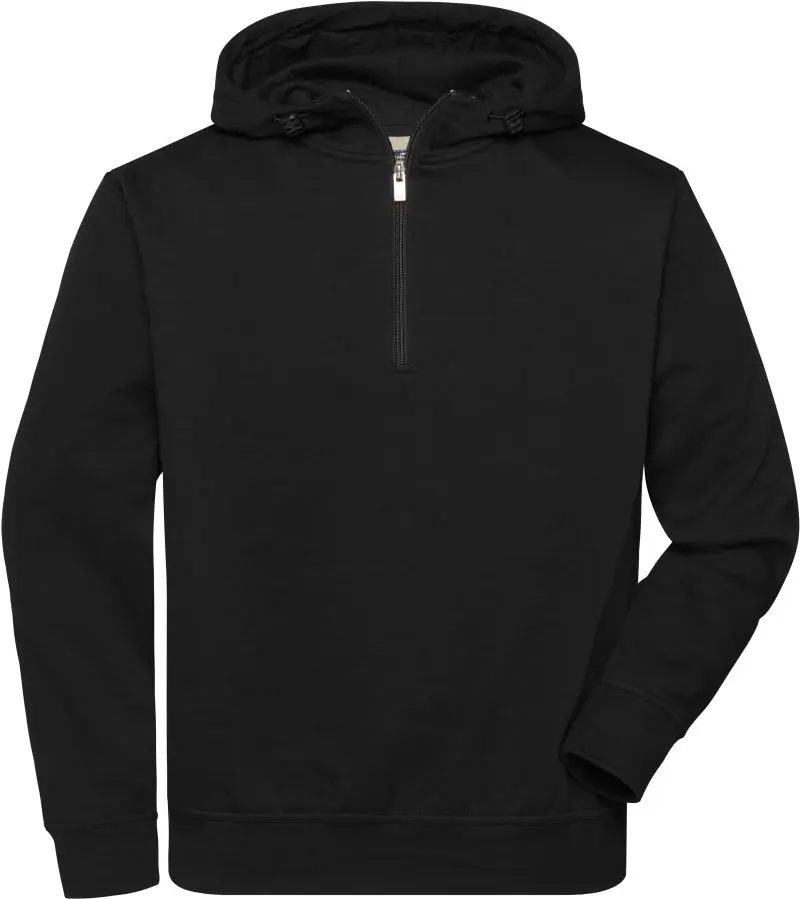 Prac. mikina z bio bavlny, kapuce, "1/4" zip -