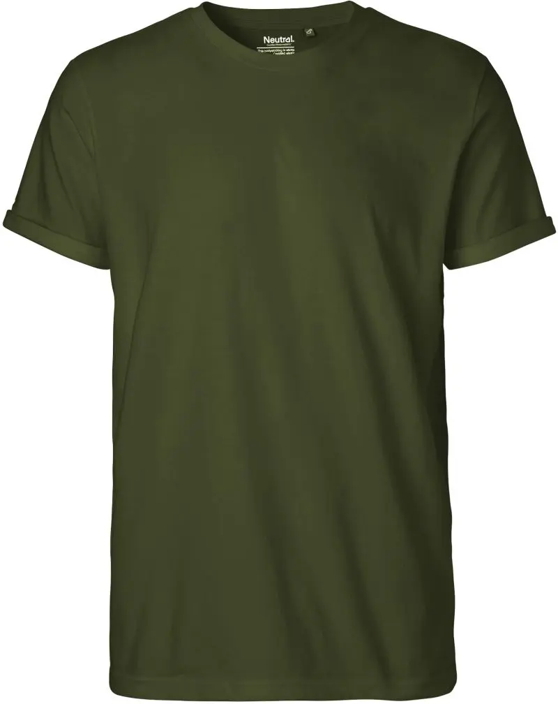 Pánské bio tričko s ohrnutými rukávy - military
