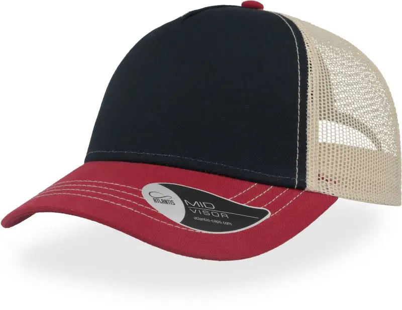 5 panelová síťovaná kšiltovka "Rapper Canvas" - navy/burgundy/beige