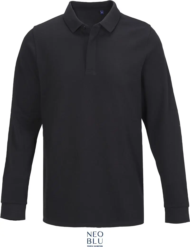 Pánské piqué polo z těžké bavlny s dlouhým rukávem - deep black