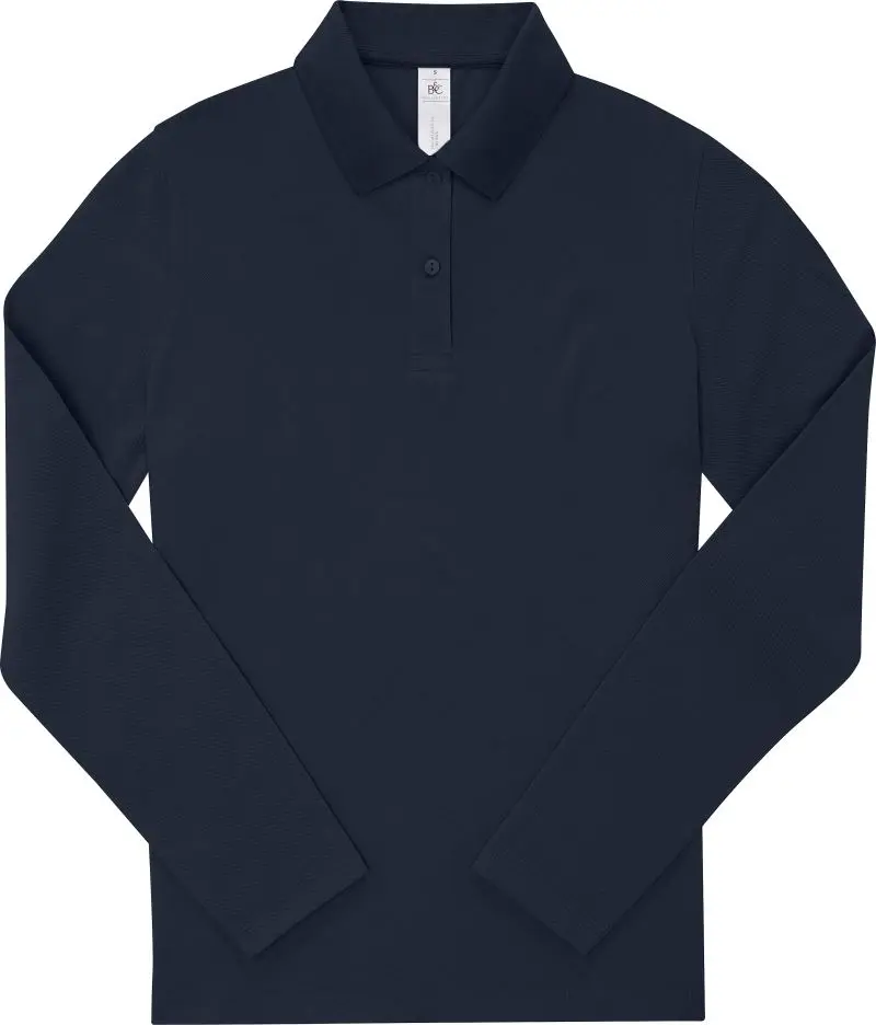 Dámské piqué polo z těžké bavlny s dlouhým rukávem - navy