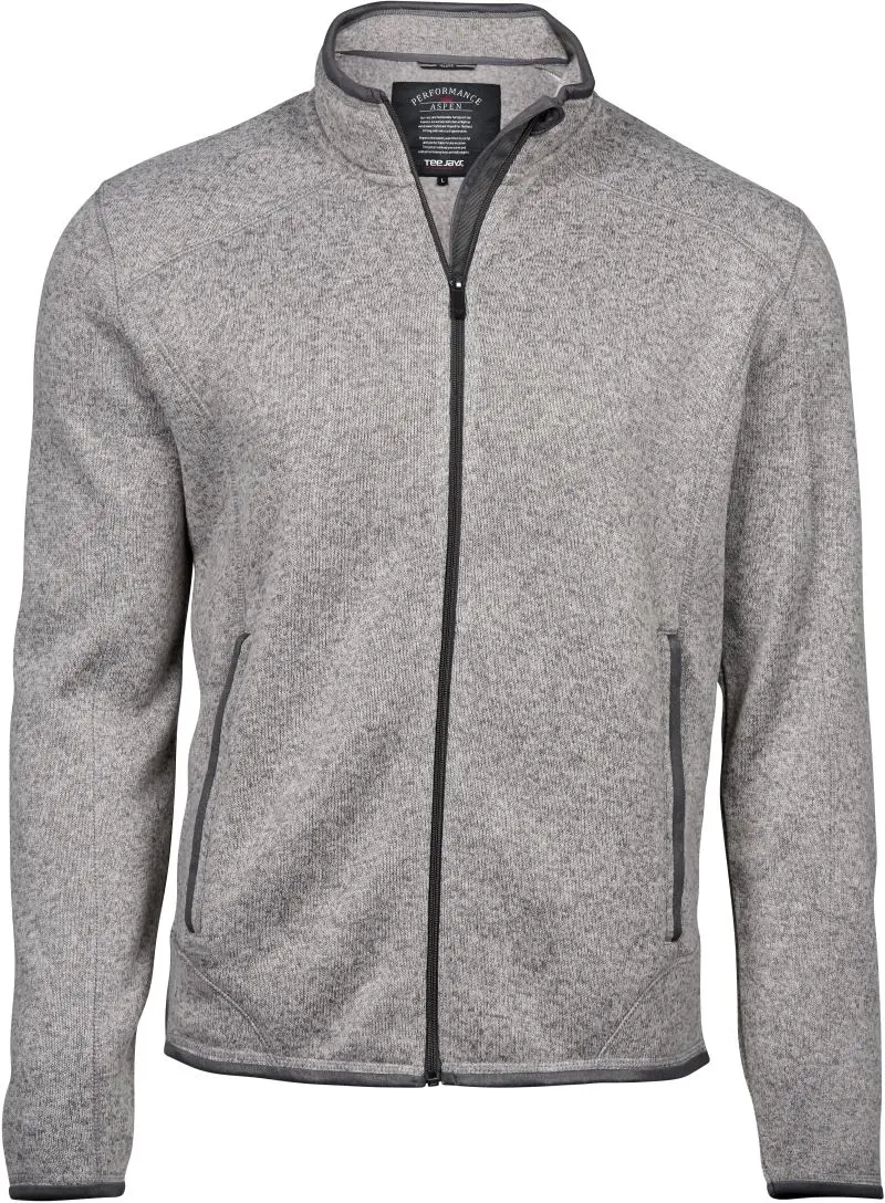 Pánská melanžová pletená fleecová bunda - grey melange