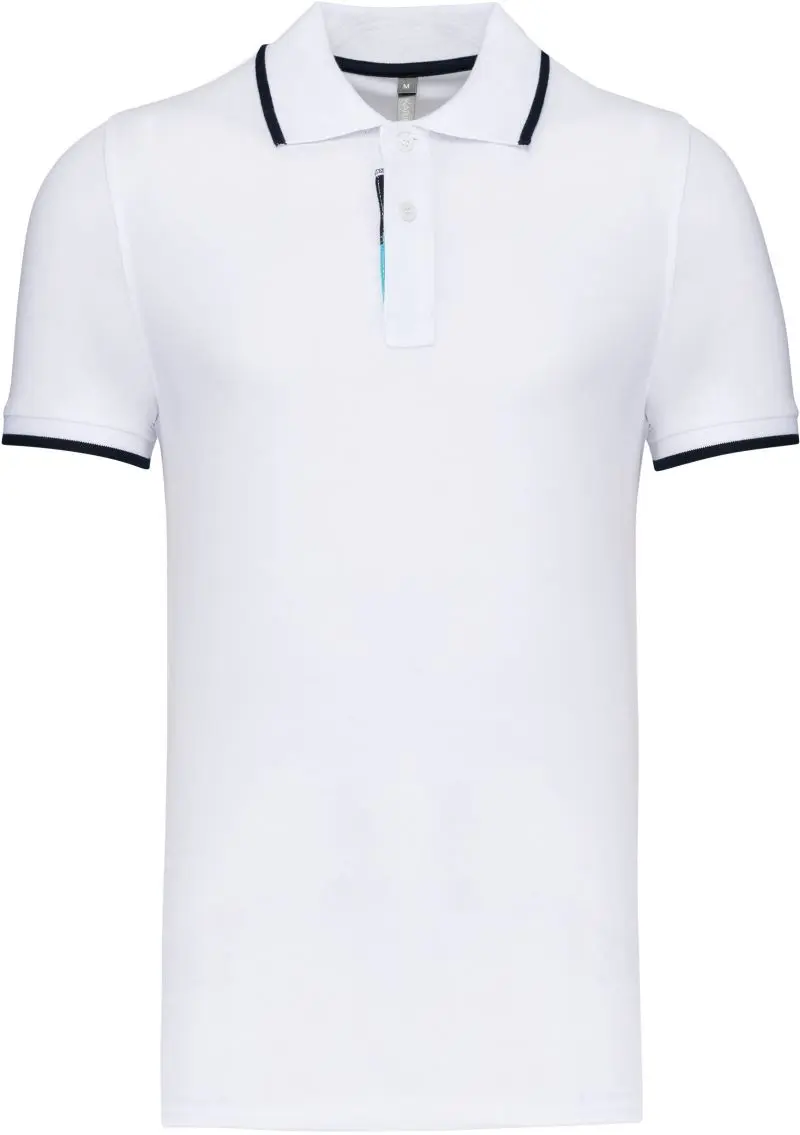 Pánské kontrastní piqué polo - white/navy/white