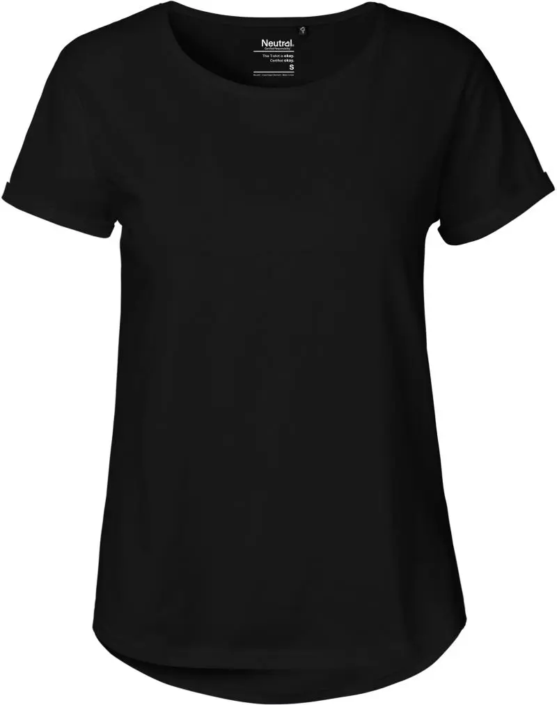 Dámské bio tričko s ohrnutými rukávy - black
