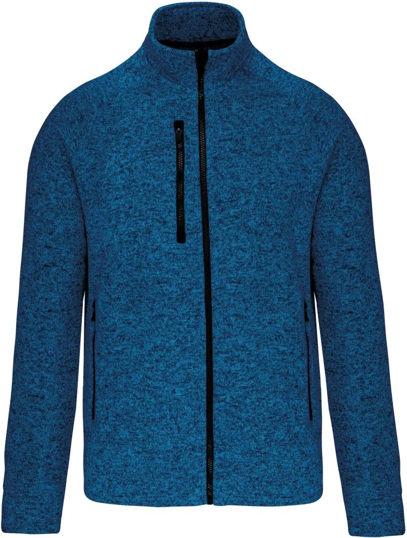 Pánská melanžová pletená fleecová bunda - light royal blue melange