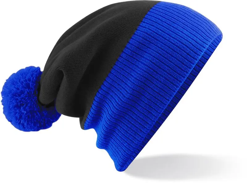 2-barevná pletená čepice s bambulí - black/bright royal