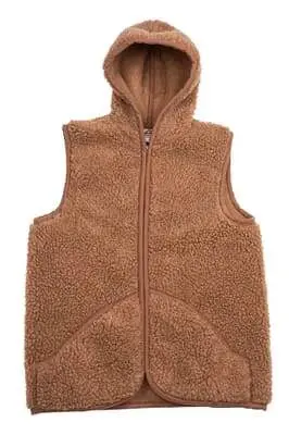 Vesta z ovčí vlny Camel s kapucí