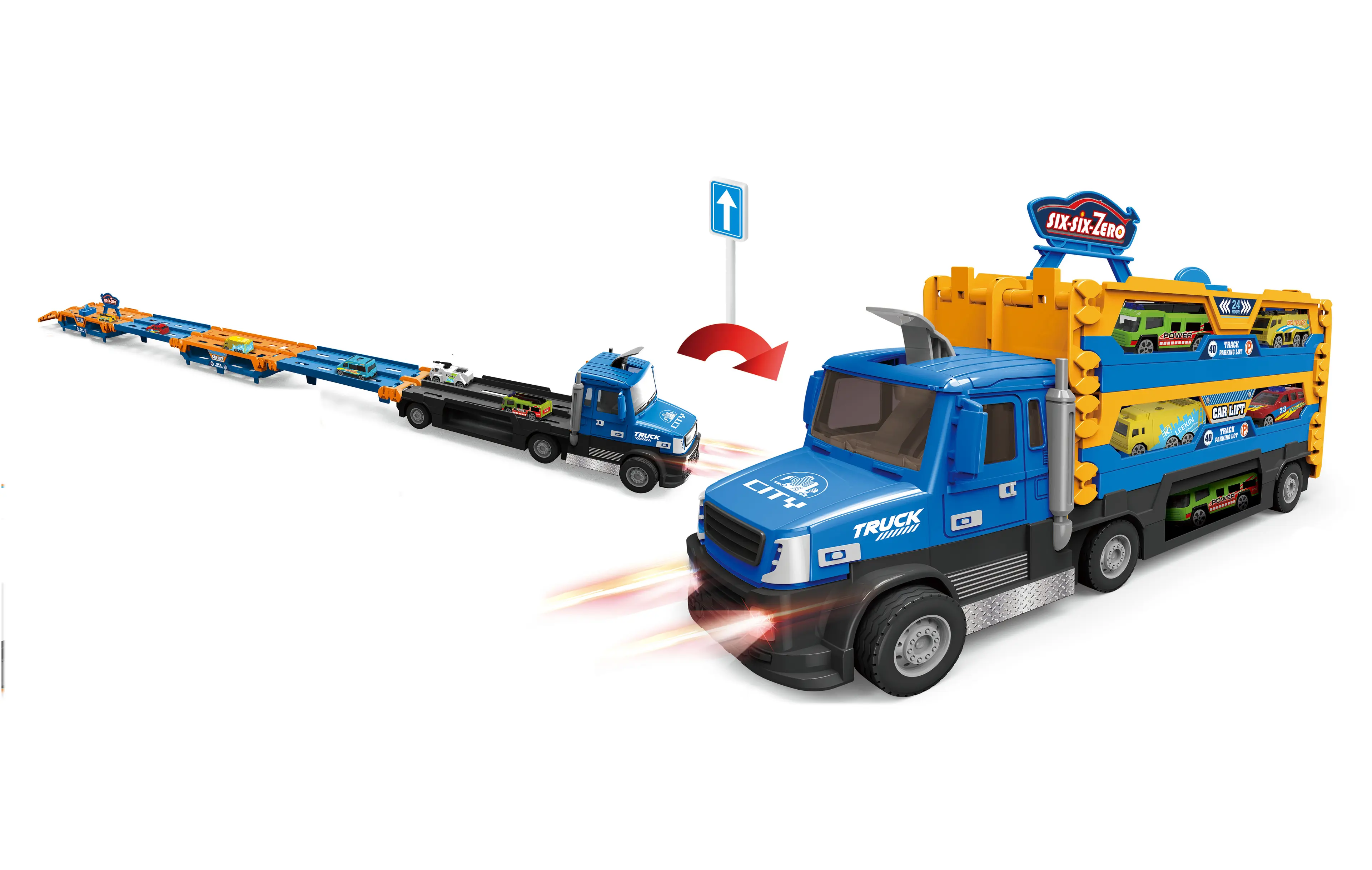 Auto tahač s vystřelovací dráhou na auta 140 cm