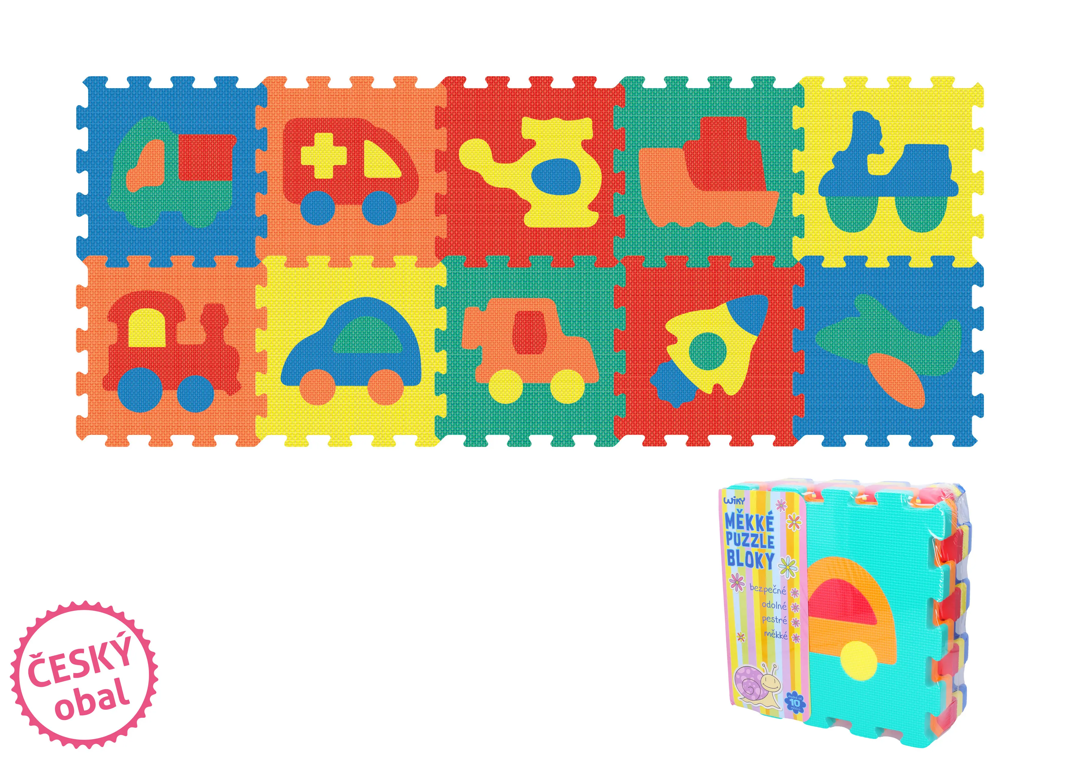 Měkké puzzle bloky dopravní prostředky 30 cm, WIKY, 118629