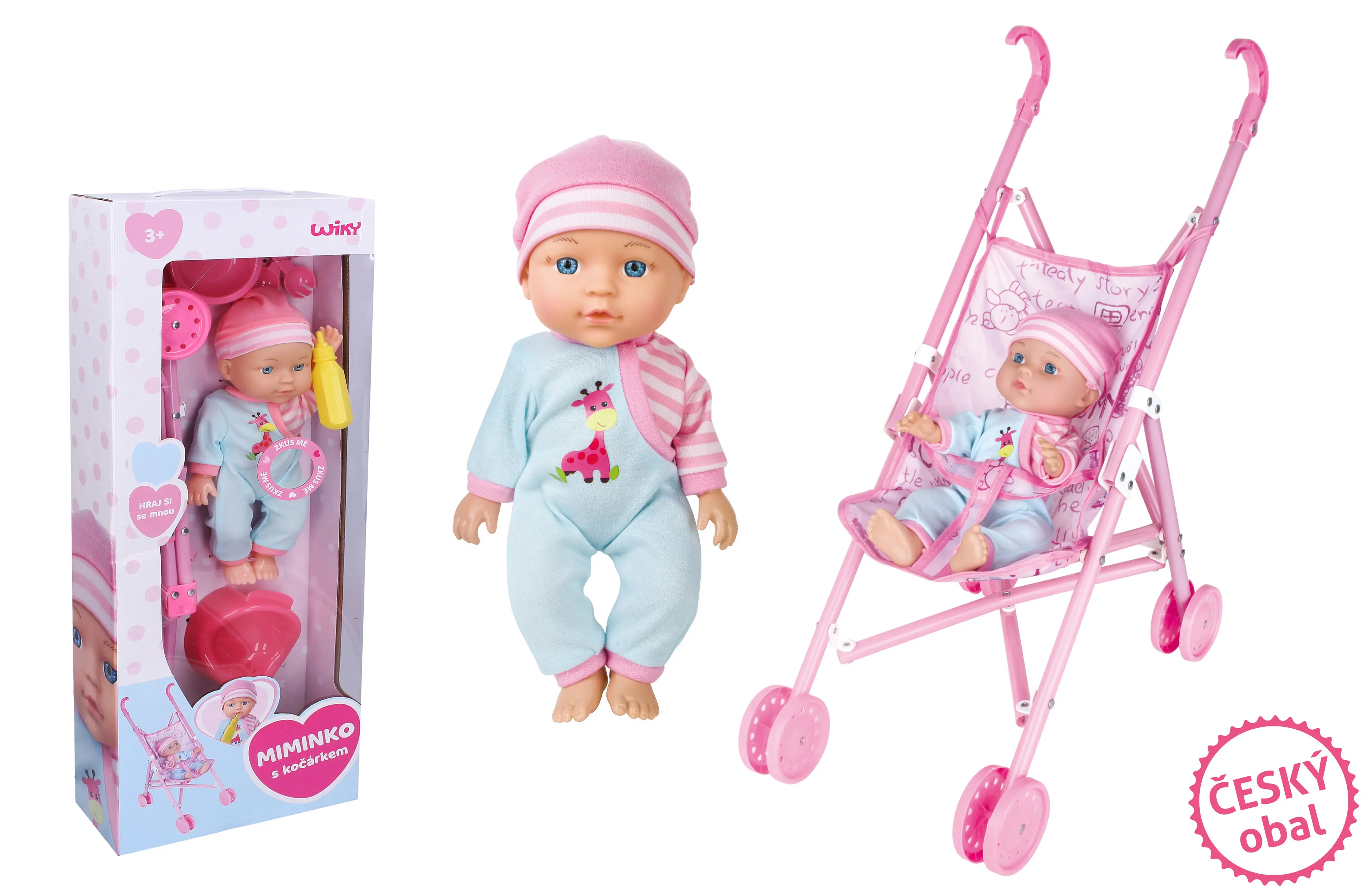 Miminko se zvuky a kočárkem 27 cm - český obal