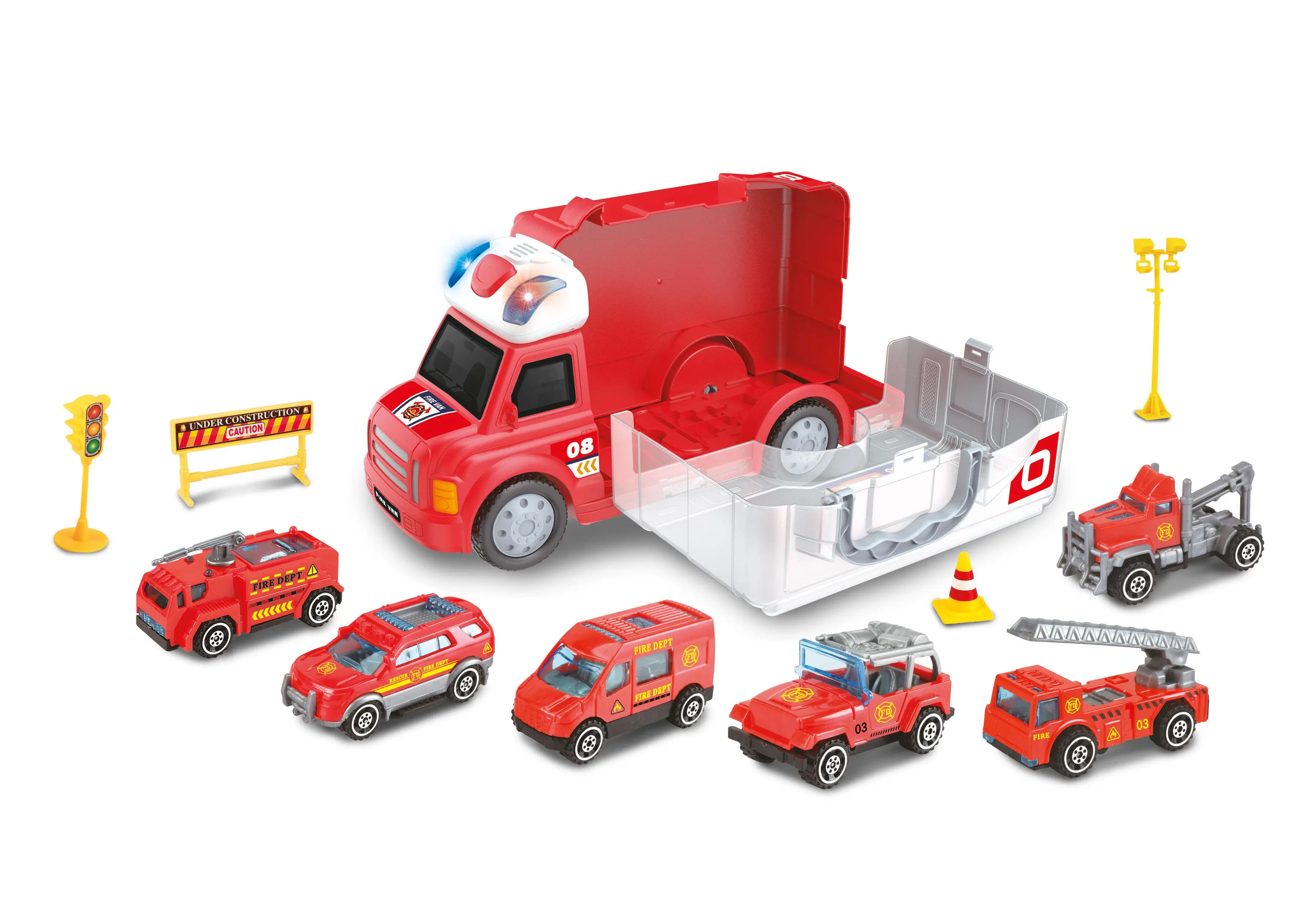 Auto hasičské s efekty a 6 malými auty