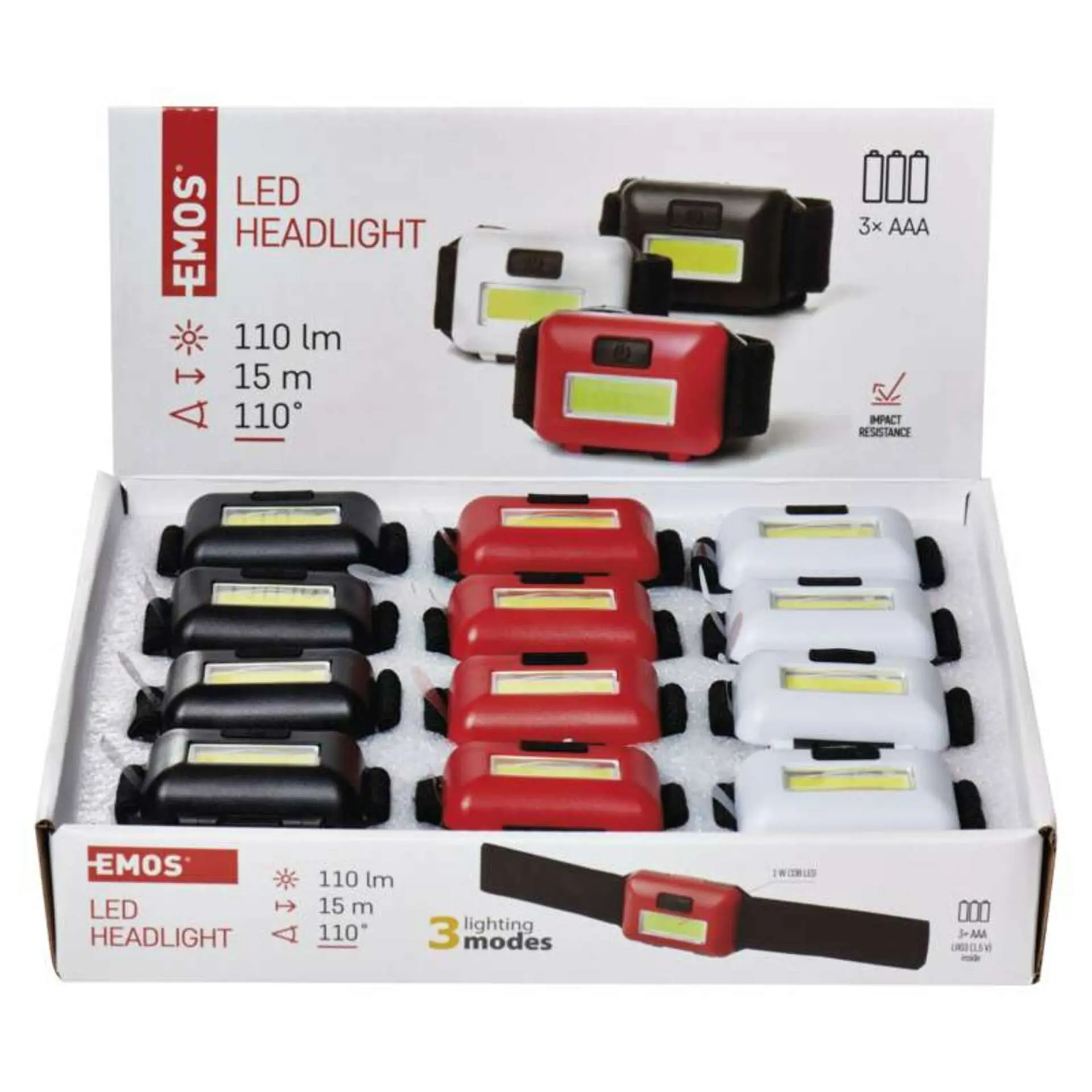 EMOS COB LED čelovka P3538, 110 lm, 3× AAA, 1ks čelovky mix barev 1441283110