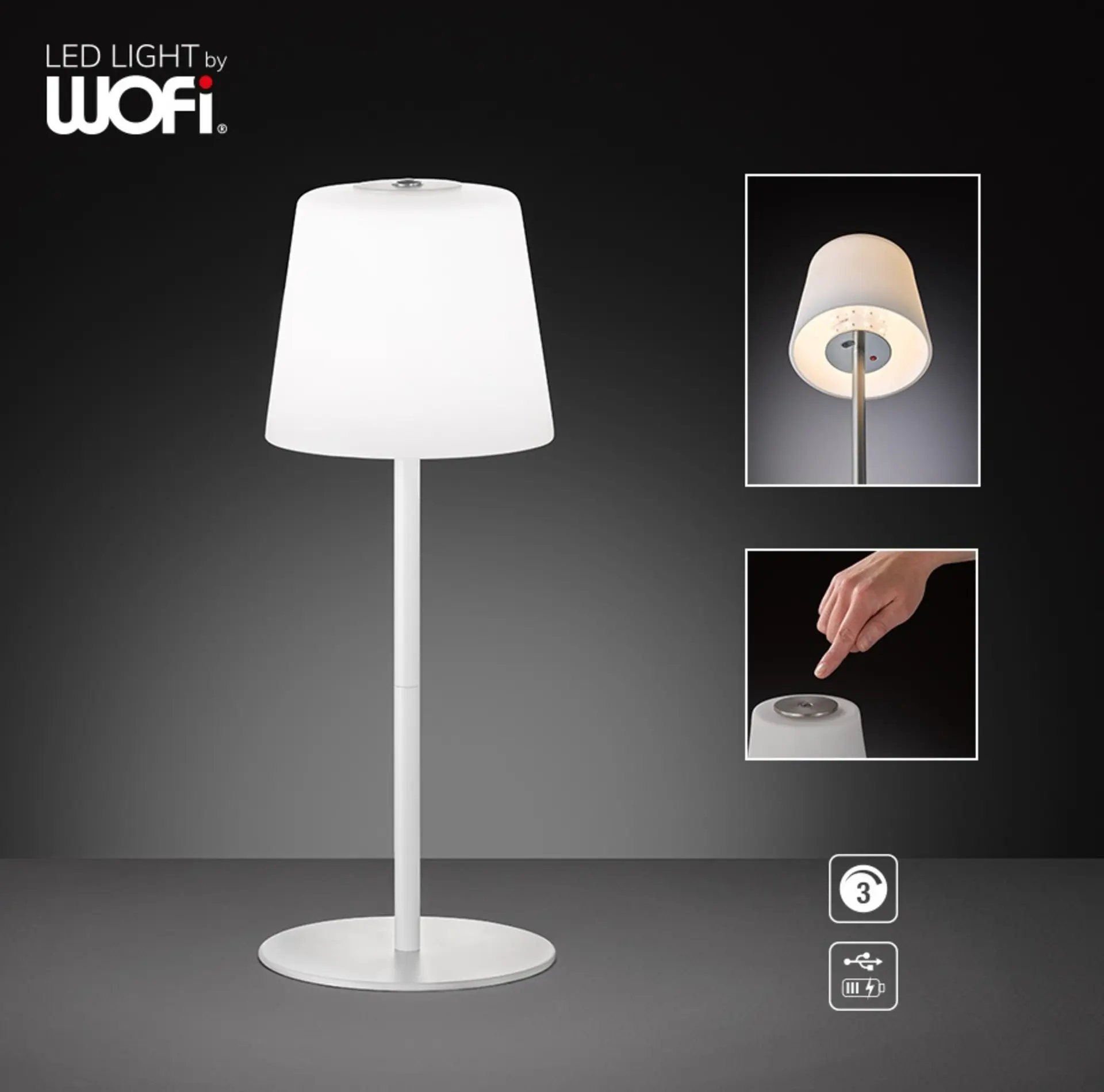 VÝPRODEJ VZORKU WOFI Nabíjecí stolní lampa Genk 1xLED 2W 3000K 230lm bílá USB