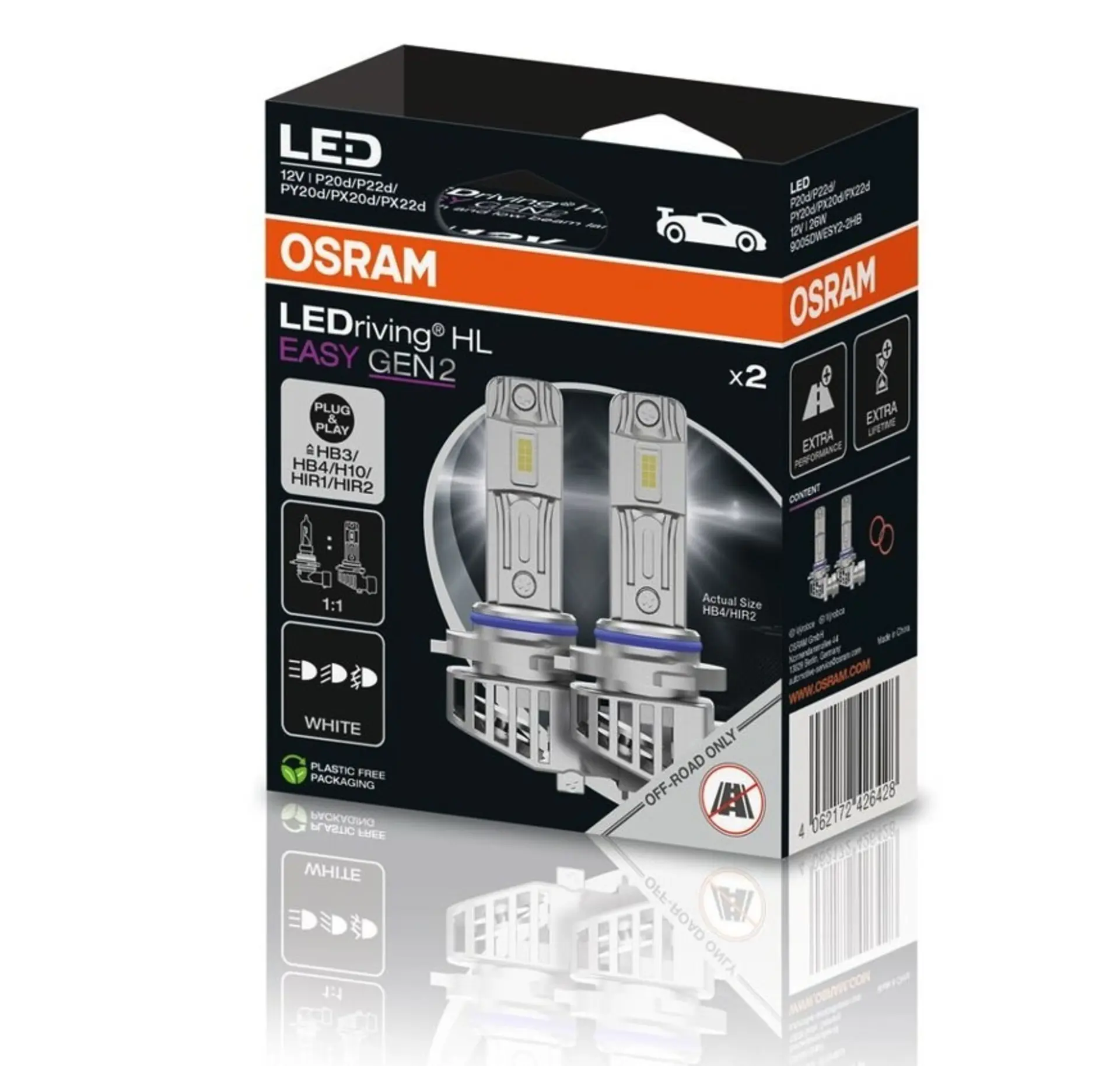 OSRAM LEDriving HL EASY Gen2 HB3/HIR1/H10/HB4/HIR2 NO ECE 2ks 9005DWESY2-2HB