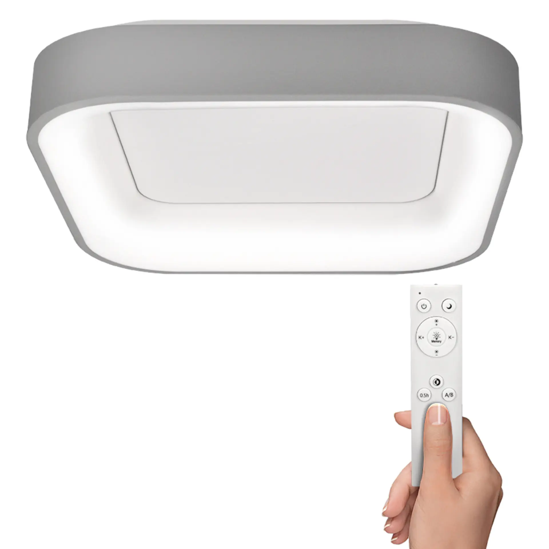 Solight LED stropní světlo čtvercové Treviso, 48W, 2880lm, stmívatelné, dálkové ovládání, šedá WO769-G