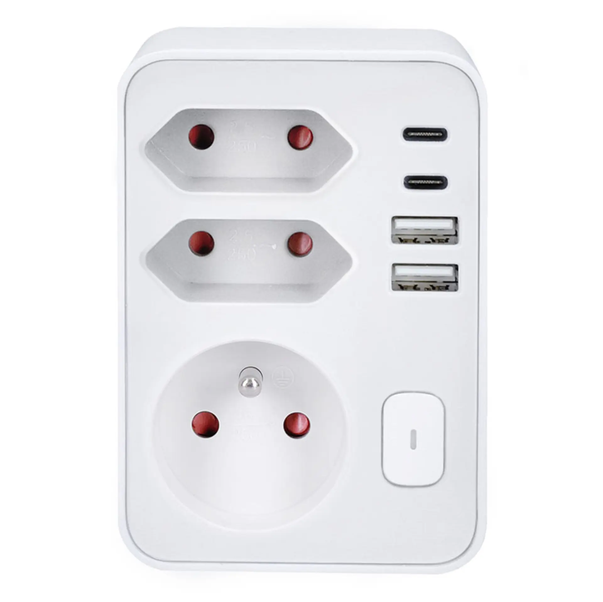Rozbočka do zásůvky s rychlonabíječkou 20W PD - Solight - 1x 16A + 2x 2,5A - 2x USB A+C