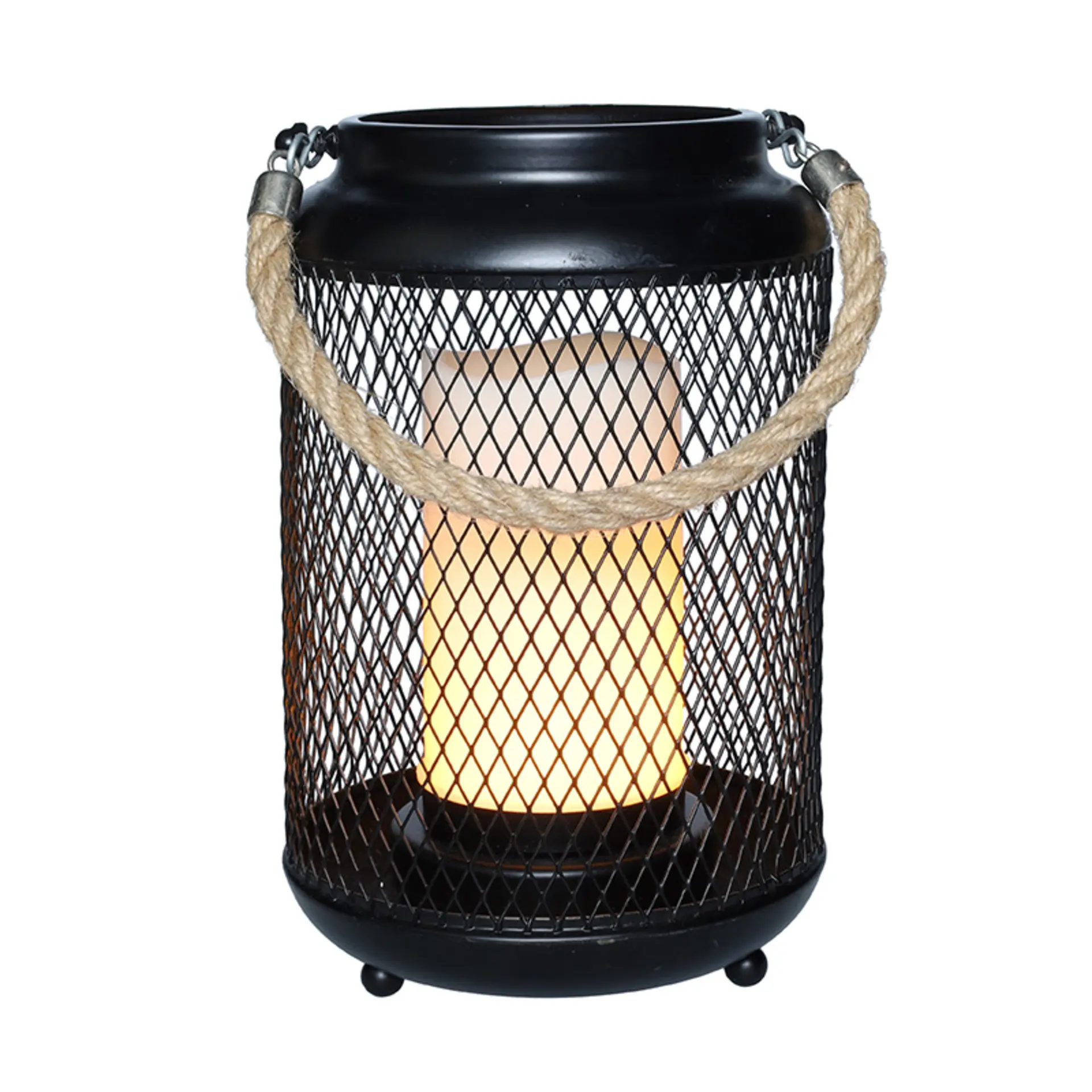 Solight kovová lucerna s LED svíčkou, teplá bílá, 3xAA, černá, 20cm WO3101