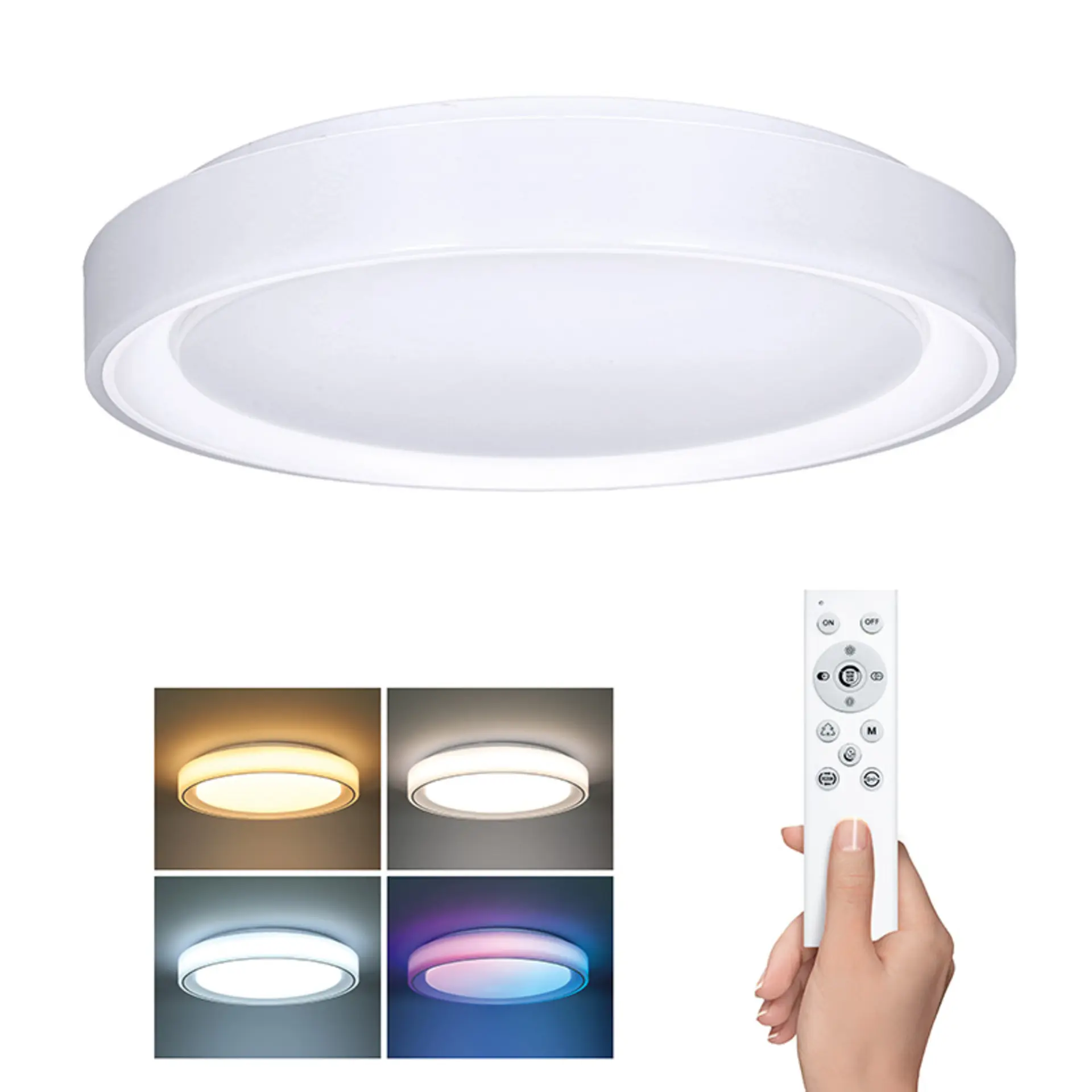 Solight LED osvětlení s dálkovým ovladačem Floco, 30W + 6W RGB, 2100lm, 40cm, změna chromatičnosti, stmívatelné WO8015