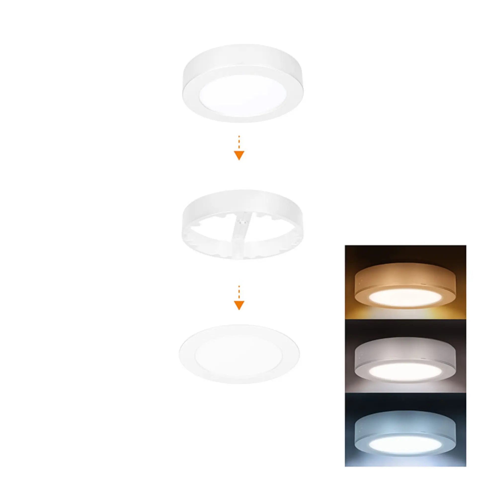 Solight LED mini panel koupelnový 2v1, 3CCT, podhledový/přisazený, 12W, 1020lm, IP54, bílá, kulatý WD240-W