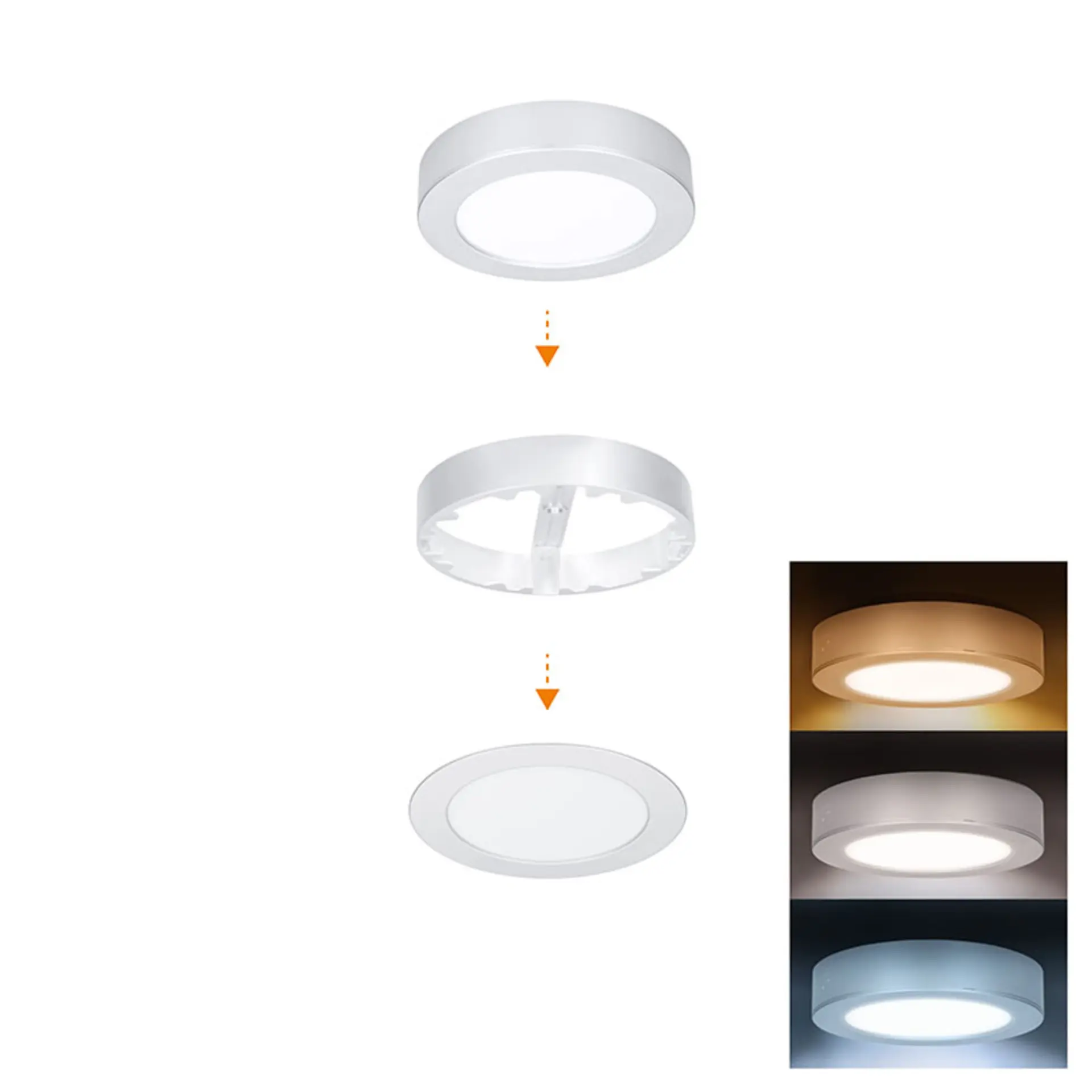 Solight LED mini panel koupelnový 2v1, 3CCT, podhledový/přisazený, 12W, 1020lm, IP54, stříbrná, kulatý WD240-S