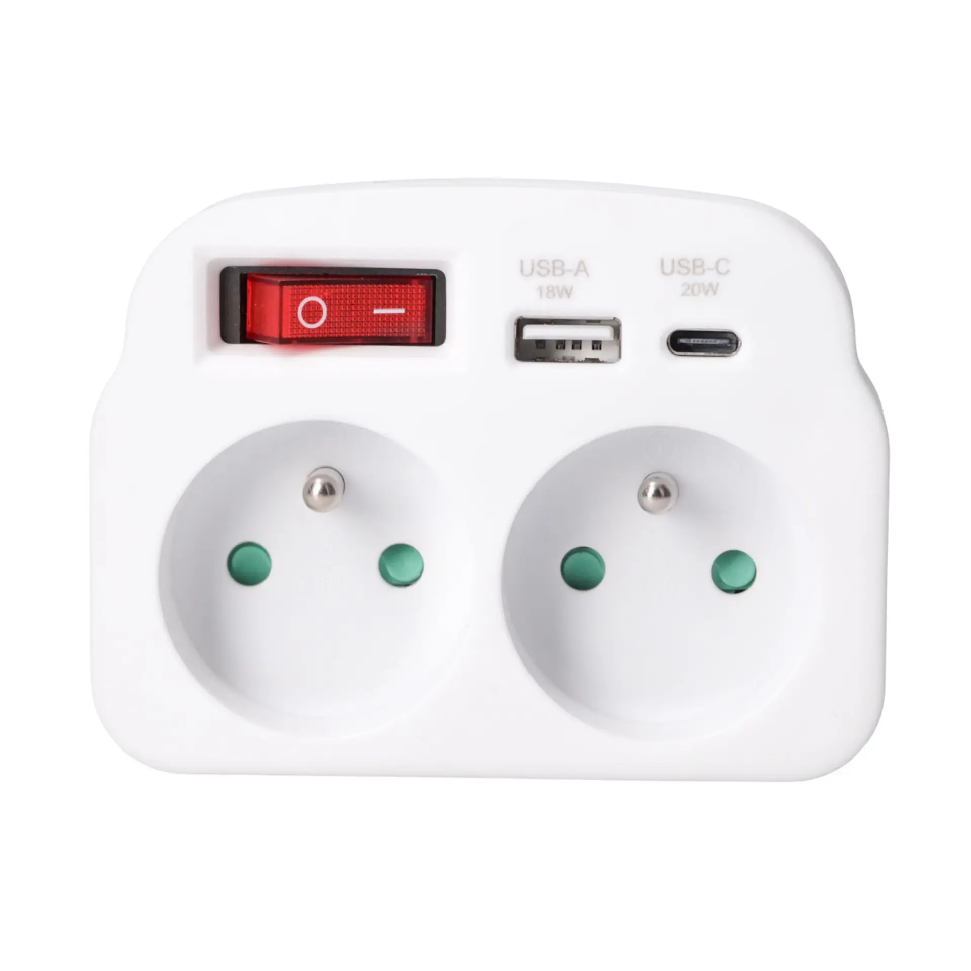 Solight rozbočka 2 x 16A, USB A+C rychlonabíječka 20W PD, bílá, vypínač P97-PD20