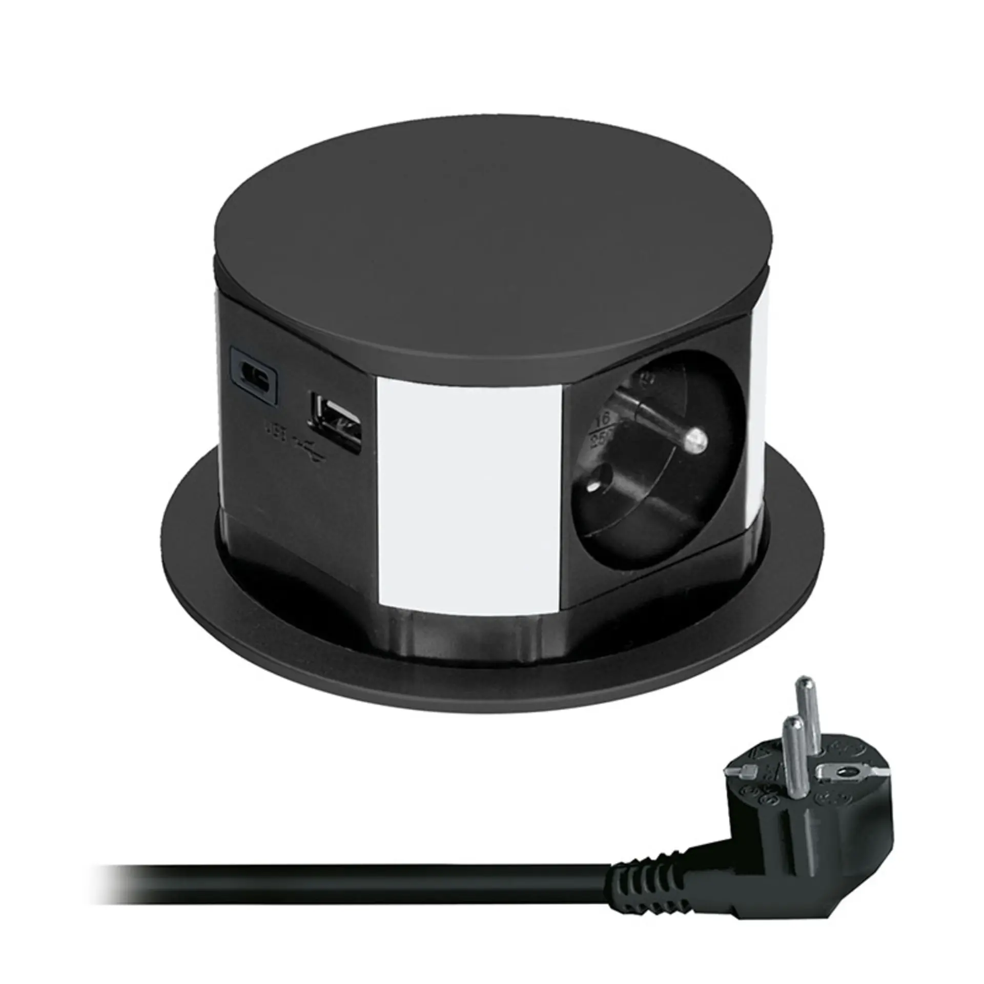 Solight výsuvný blok zásuvek, 3 x 16 A + USB A+C 20W PD, kabel 2m, černý PP100B-PD20