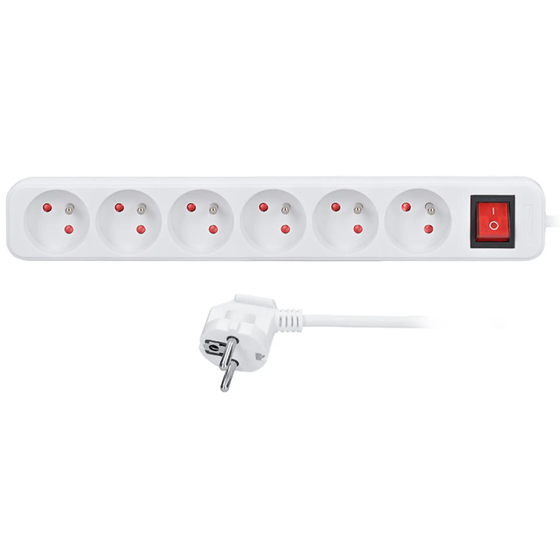 Solight prodlužovací přívod, 6 zásuvek, bílý, vypínač, 1,5m PP70