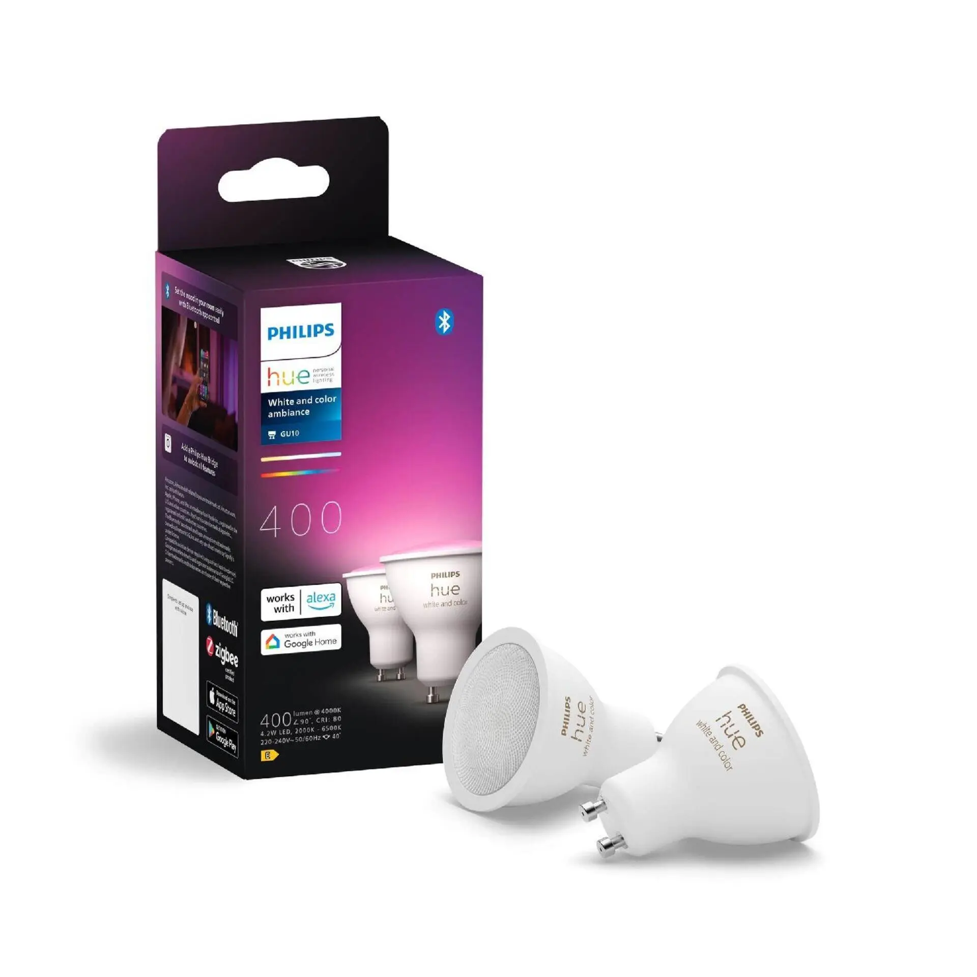 Philips Hue sada 2x LED žárovka WACA GU10 4,2W 400lm 2000K-6500K RGB CRI80 IP20