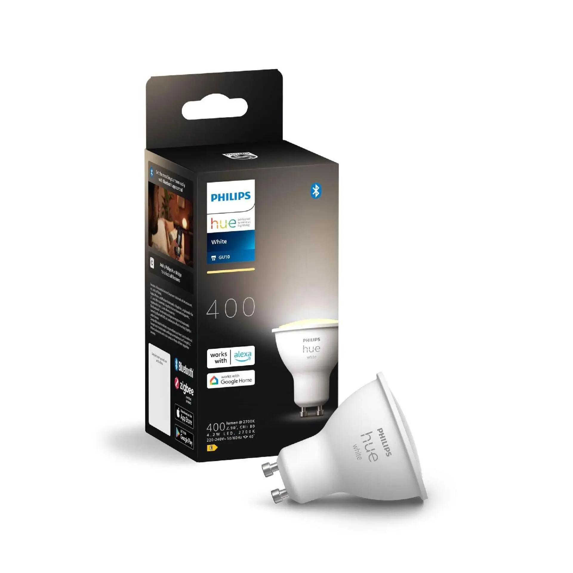 Philips Hue White LED žárovka GU10 4,2W 400lm 2700K CRI80 IP20