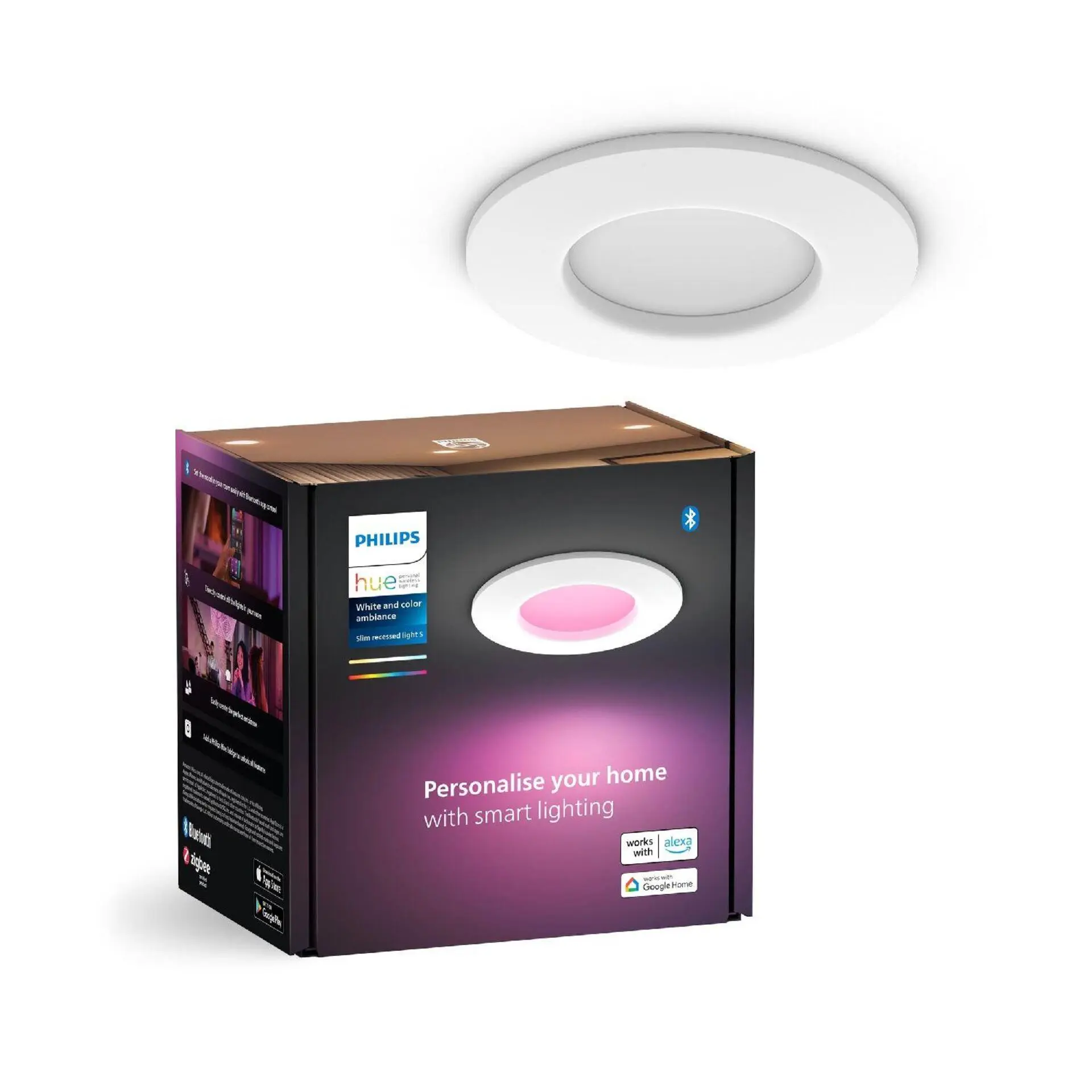 Philips Hue WCA Slim koupelnové zápustné svítidlo LED 8,3W 750lm 2200-6500K RGB 9cm kulaté IP44, bílé