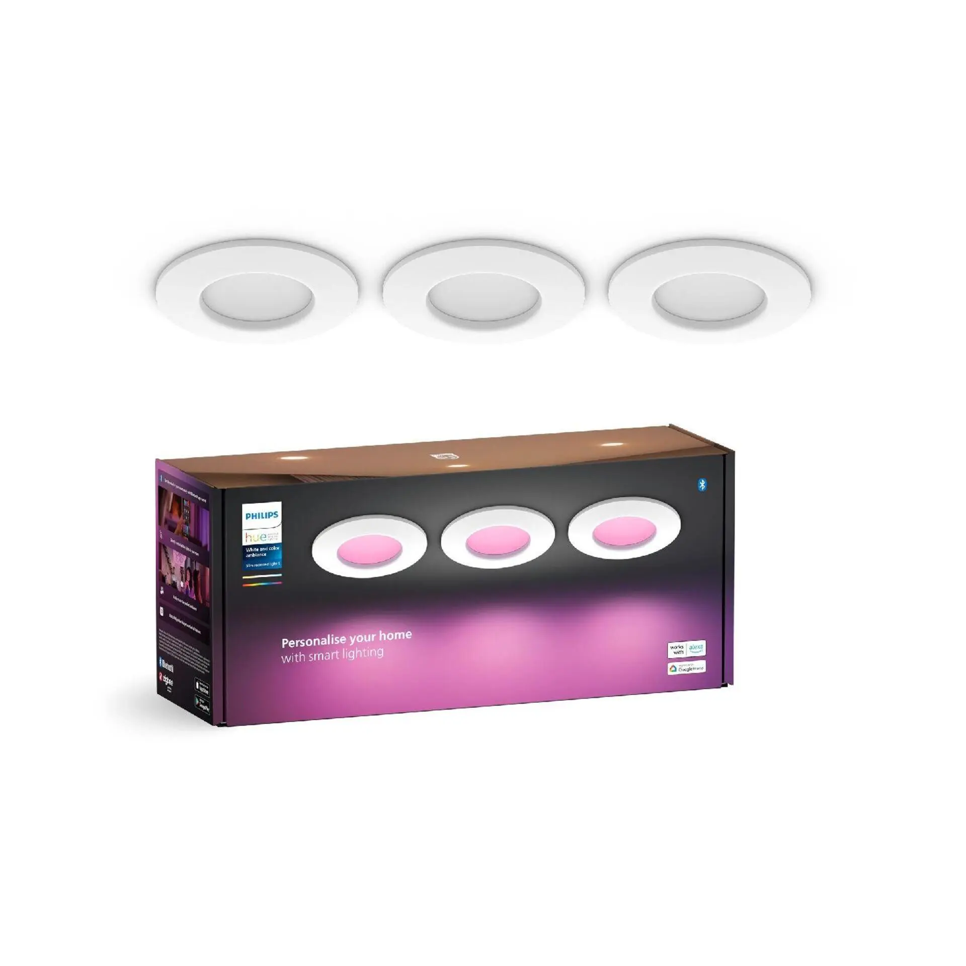 Philips Hue WCA Slim zápustné svítidlo 3x LED 8,3W 750lm 2200-6500K RGB CRI80 9cm kulaté IP44, bílé