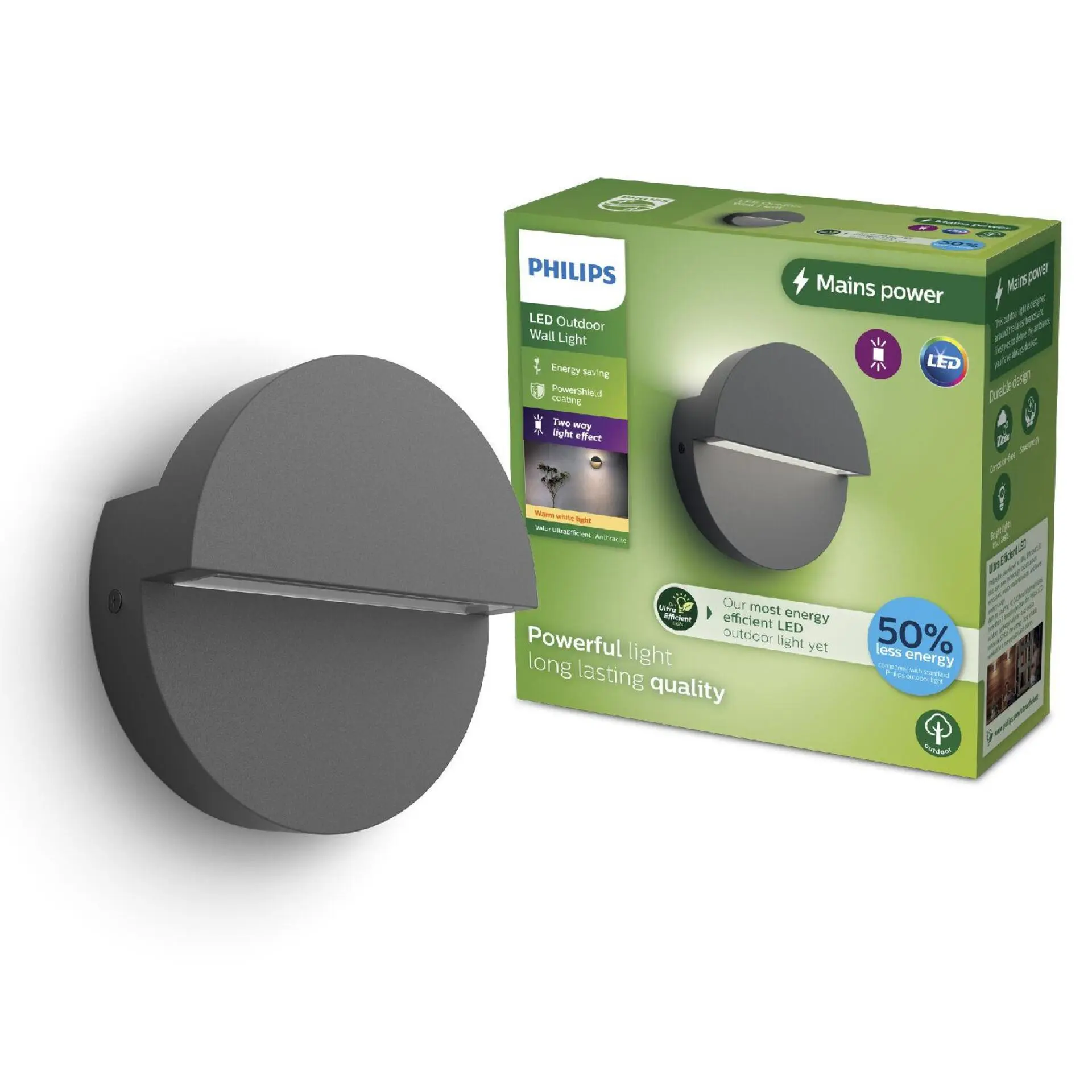 Philips Valor UltraEfficient venkovní nástěnné LED svítidlo 4,3W 800lm 2700K IP44, antracitové
