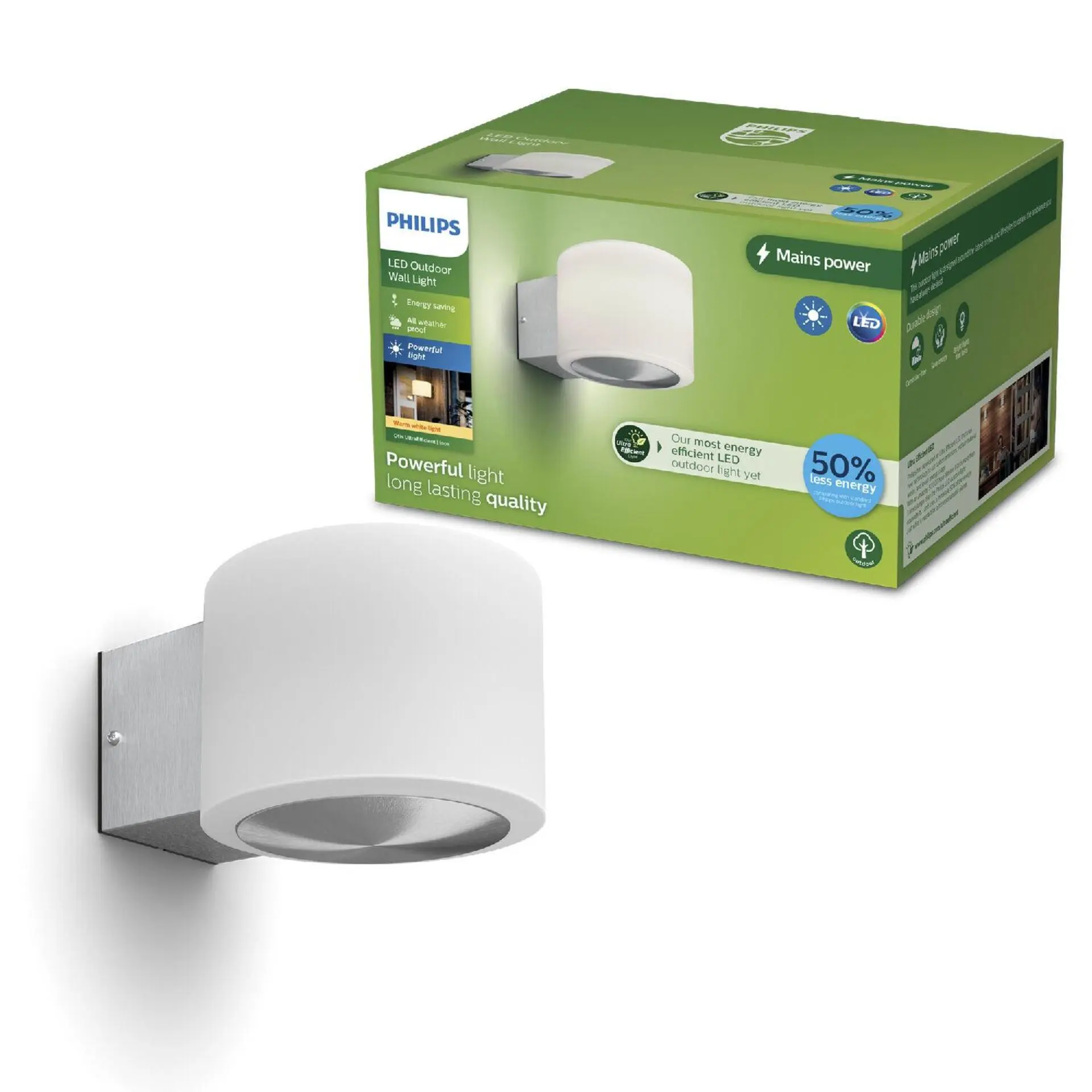 Philips Otis UltraEfficient venkovní nástěnné LED svítidlo 4,3W 800lm 2700K IP44, nerezové