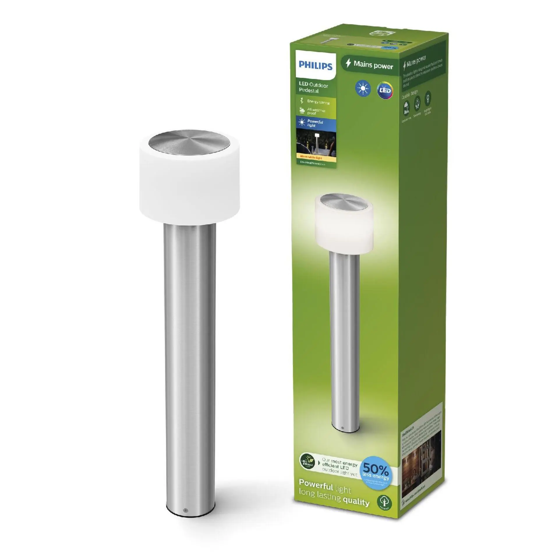 Philips Otis UltraEfficient venkovní sloupkové LED svítidlo 4,3W 800lm 2700K IP44 60cm, nerezové