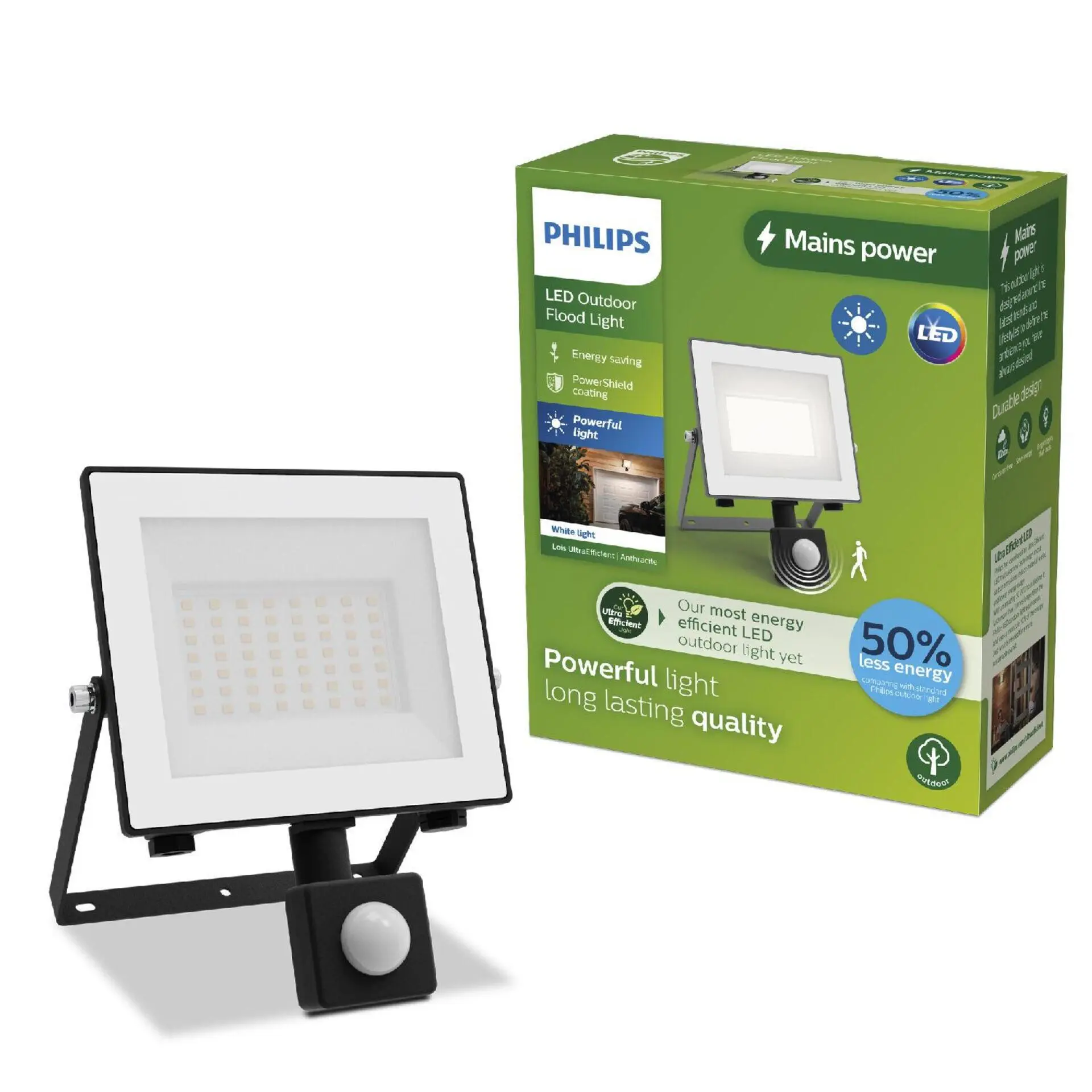 Philips Lois UltraEfficient venkovní LED reflektor Flood Light se senzorem 14W 2600lm 3000K IP65, antracit