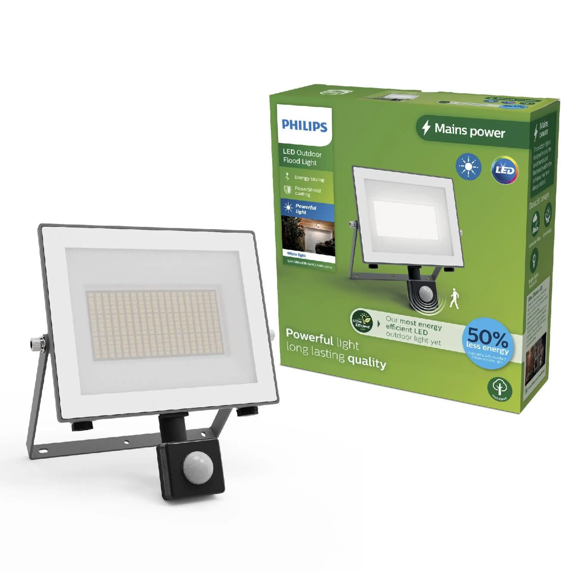Philips Lois UltraEfficient venkovní LED reflektor Flood Light se senzorem 24W 4450lm 3000K IP65, antracit