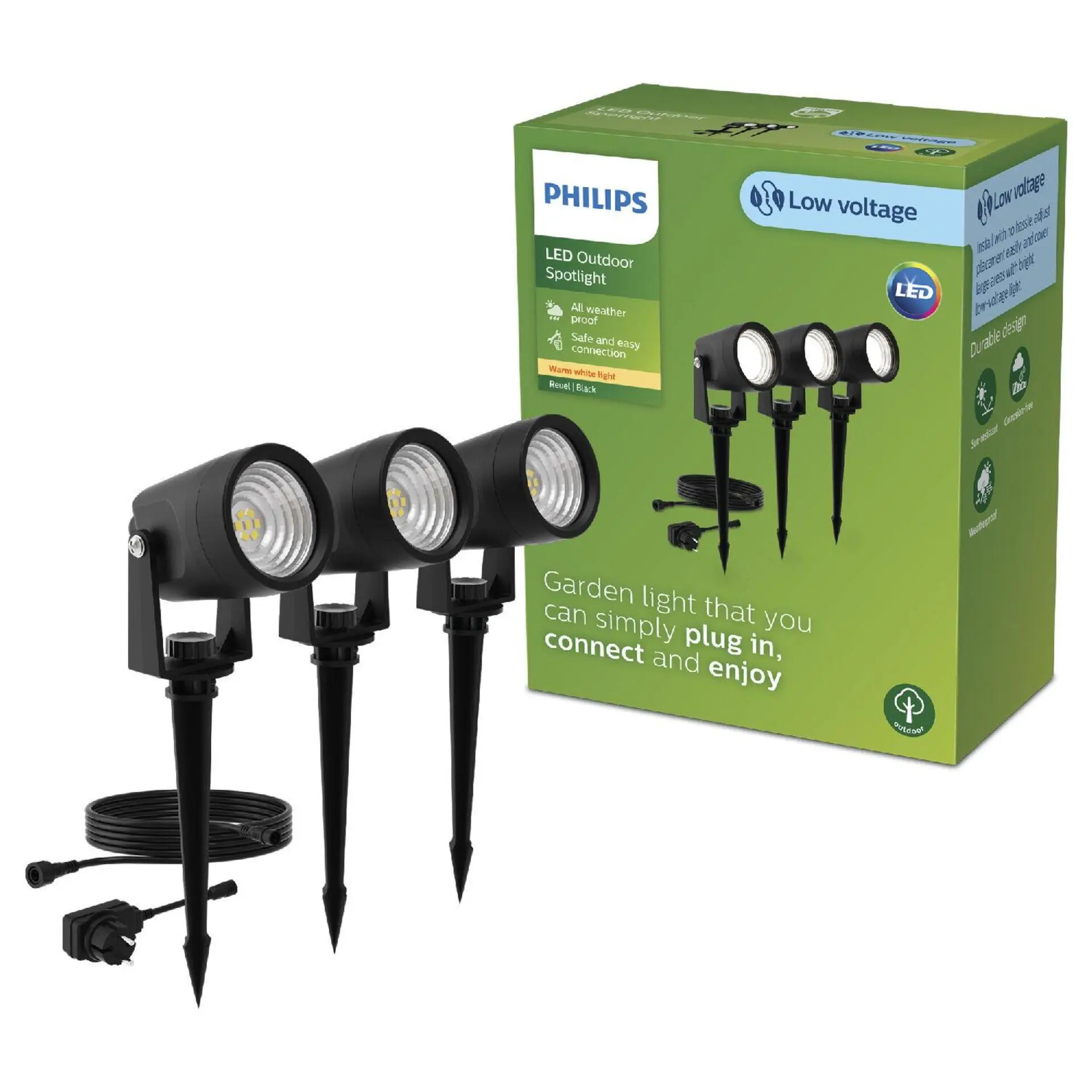 Philips Reuel GardenLink 3x venkovní LED reflektor Low Voltage 3x1,5W 3x180lm 2700K 24V IP44, černý, sada
