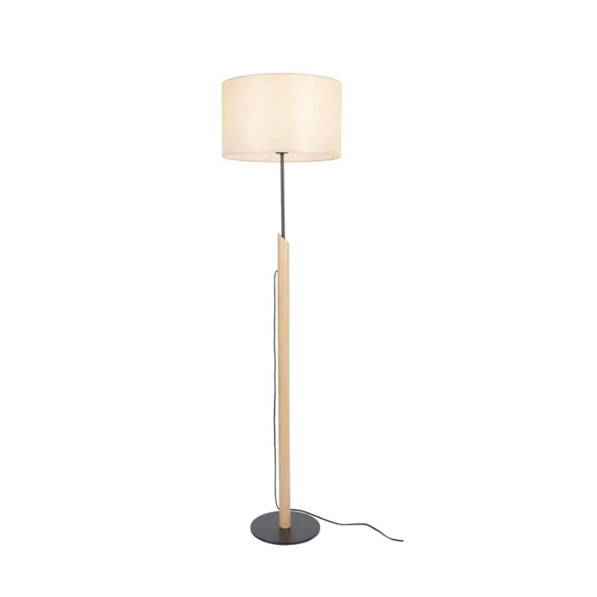 ACA Lighting stojací lampa CLIFF černý kov + přírodní dřevo s béžovým textilním stínítkem 1xE27 MF21858