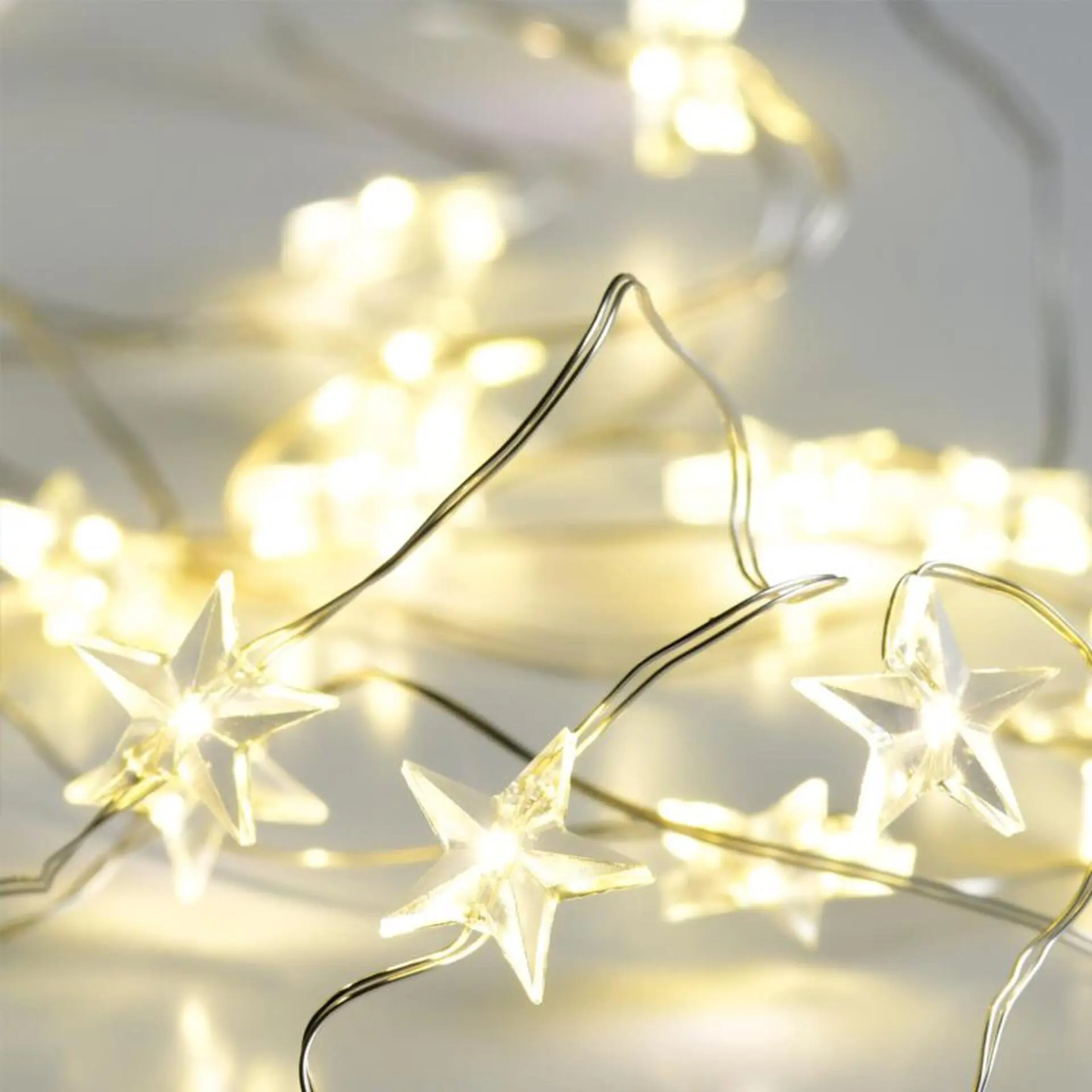 ACA Lighting hvězdičky 20 LED řetěz teplá bílá stříbrný kabel na baterie 2xAA IP20 2m+10cm 1.2W X01201112