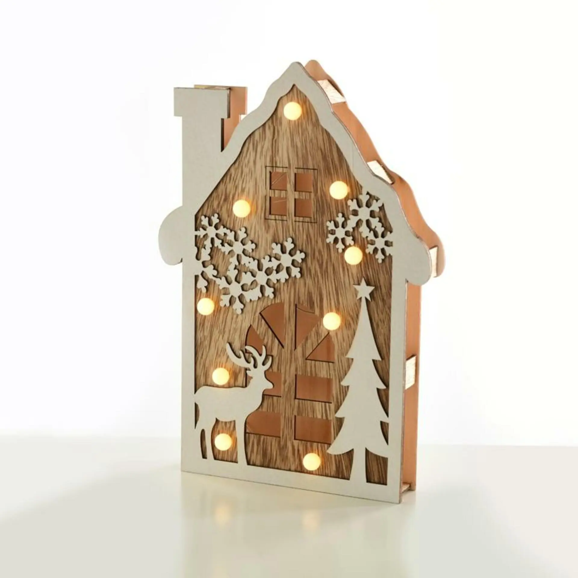 ACA Lighting dřevěná dekorace domek 9 LED WW na baterie (2AA) IP20 19X4X29cm X0591106