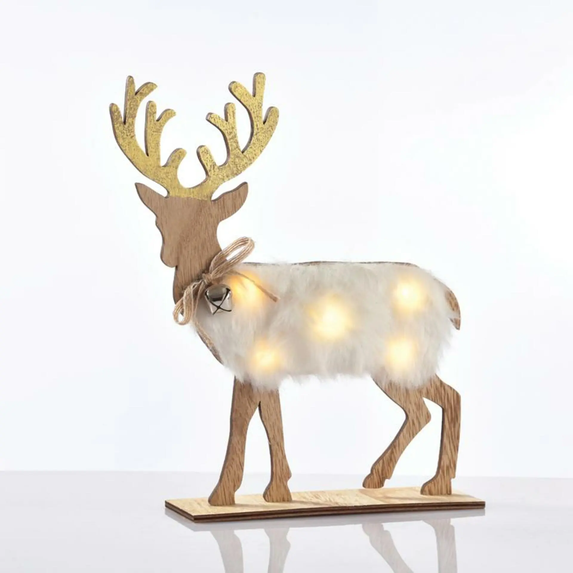 ACA Lighting dřevěná dekorace bílý jelen, 5 MINI LED na baterie (2xAA), WW, IP20, 26X5X25cm X06511212