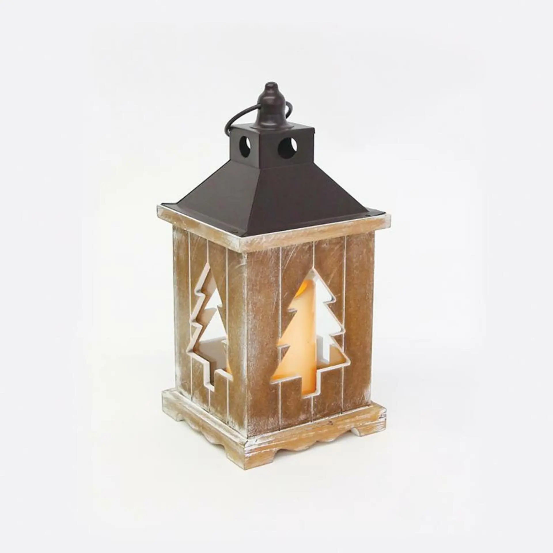 ACA Lighting dřevěná a kovová lucerna s bílou svíčkou, 1 LED na baterie 3xAAA, WW, IP44, pr.14X31CM X0711109