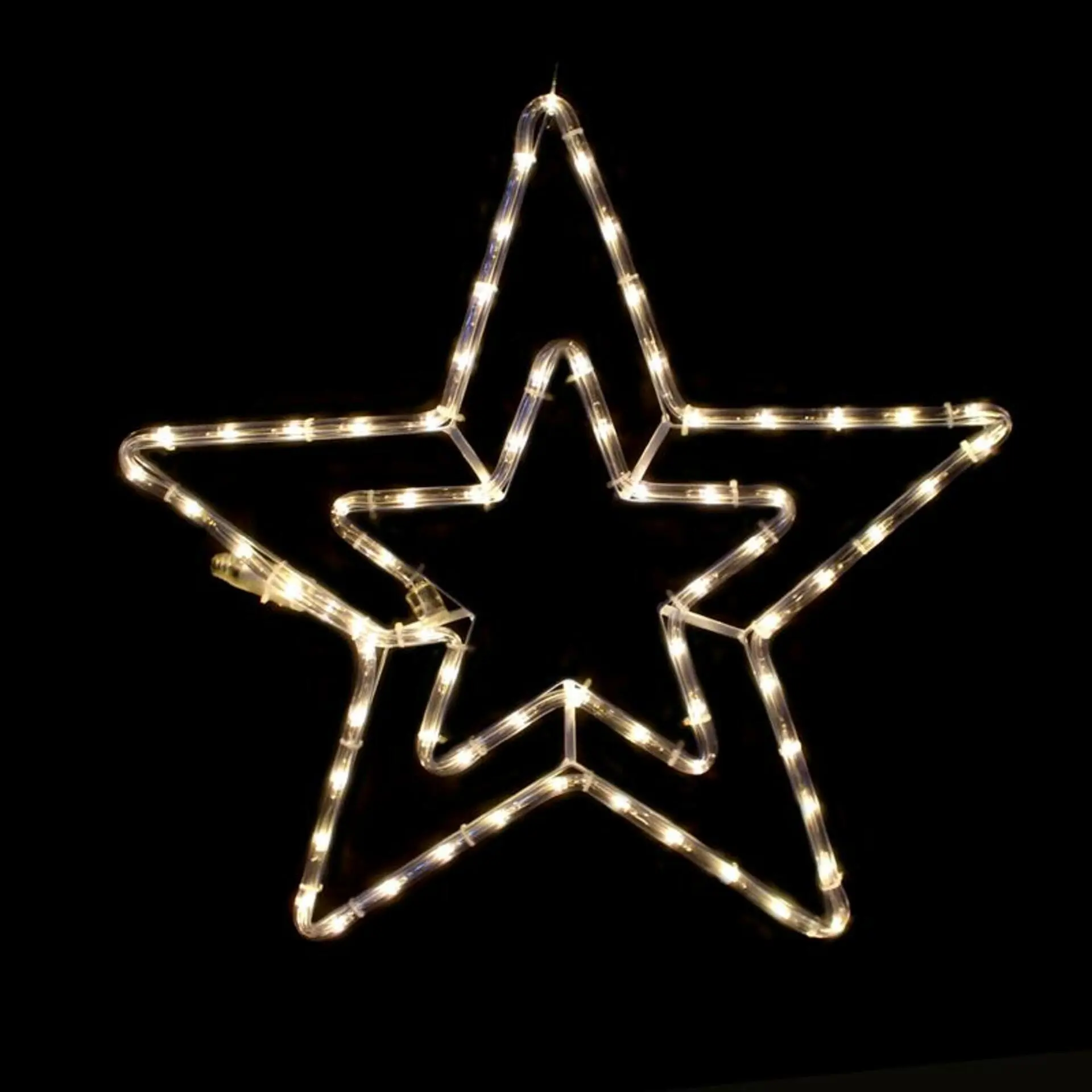 ACA Lighting Vánoční venkovní dekorace dvojitá hvězda, 72 LED 3m hadice, teplá bílá, s efekty, IP44, 55cm, 1.5m napájecí kabel X0818131