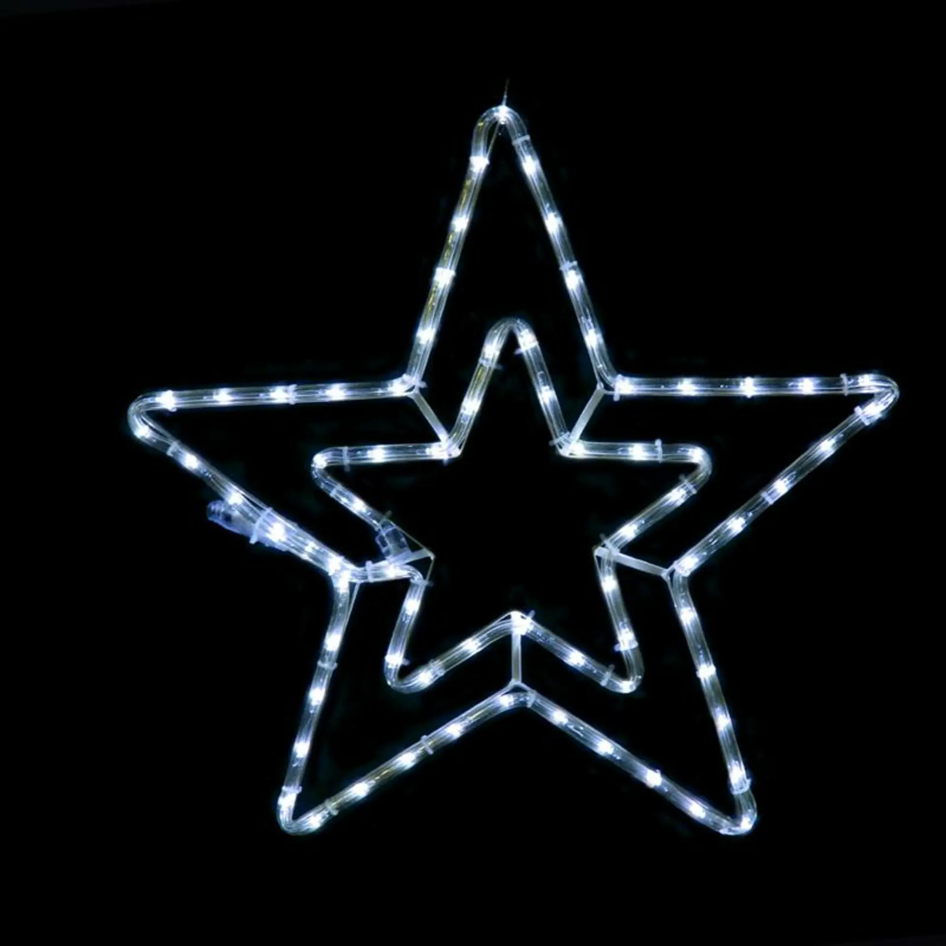 ACA Lighting Vánoční venkovní dekorace dvojitá hvězda, 72 LED 3m hadice, studená bílá, s efekty, IP44, 55cm, 1.5m napájecí kabel X087222316