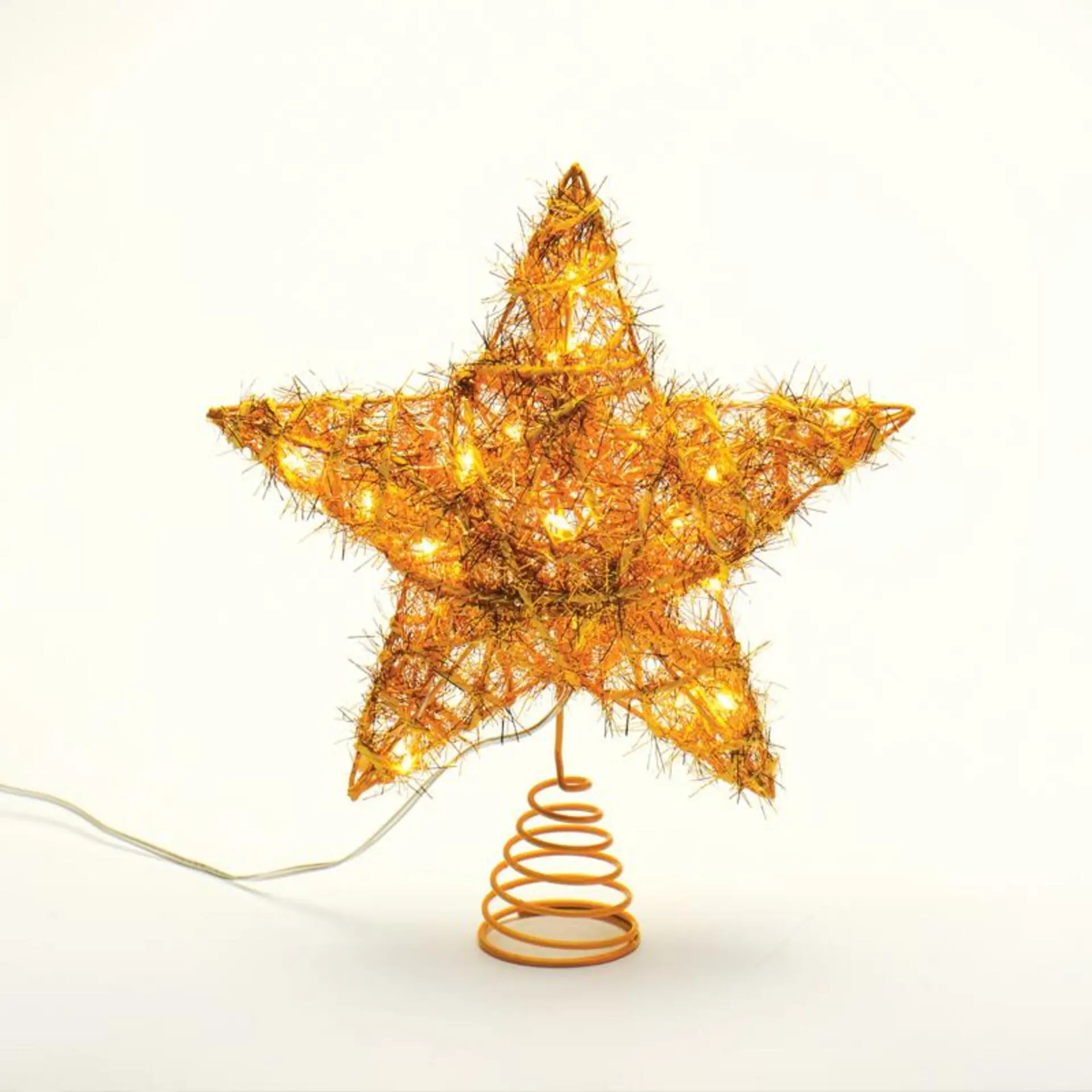 ACA Lighting Vánoční osvětlení zlatá hvězda na stromeček 20 mini LED teplá bílá na baterie 3xAA, IP20 23x5x20cm X11201121