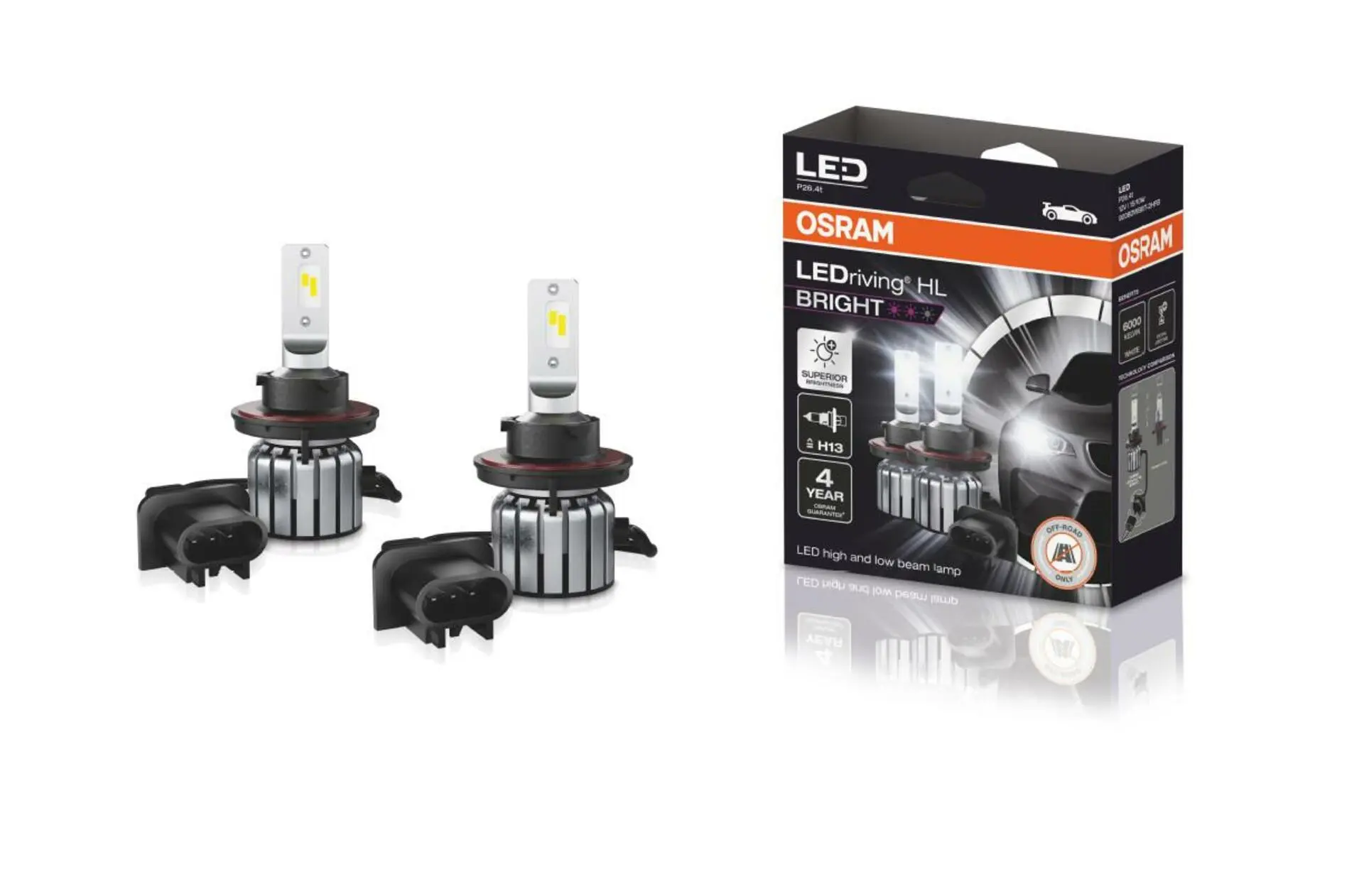 OSRAM Osram LEDriving HL BRIGHT H13 12V 15/10W P26.4t 6000K 2ks 9008DWBRT-2HFB