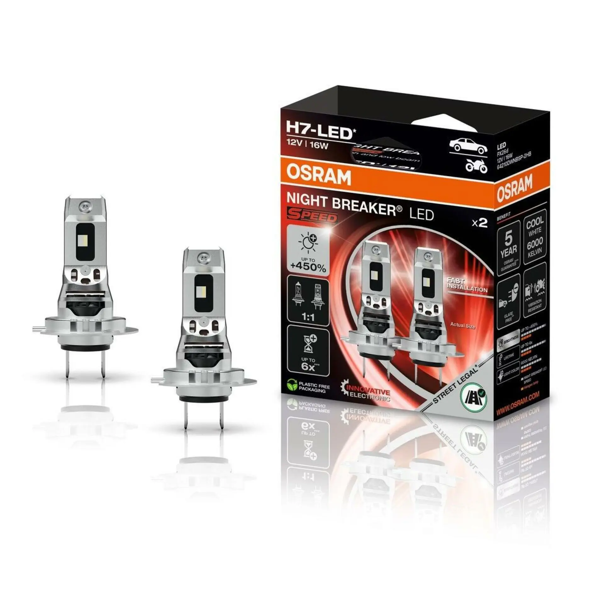 OSRAM H7 NIGHT BREAKER LED SPEED 450 homologace 2ks +450% 64210DWNBSP-2HB