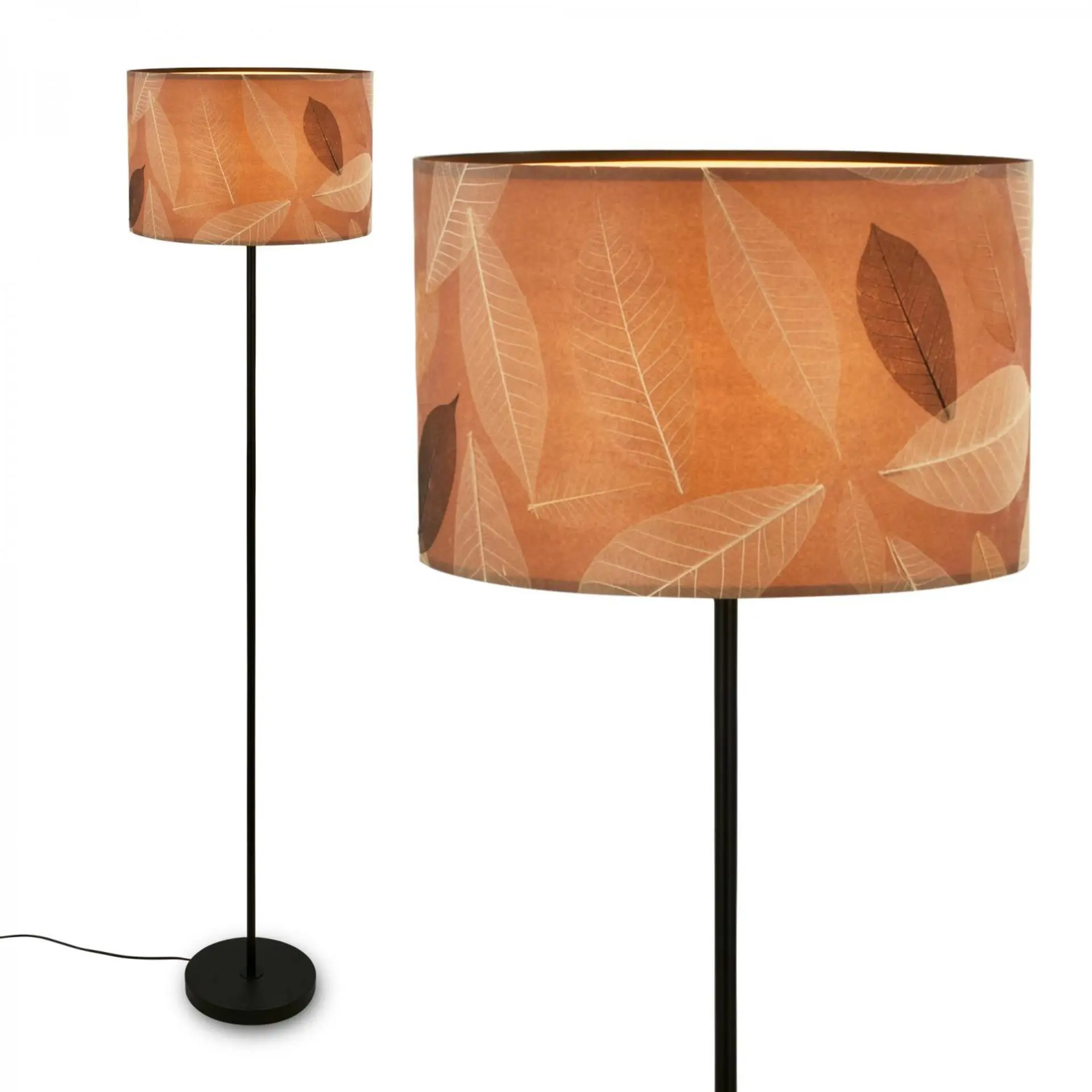 BRILONER Mata stojanová lampa, dekor s lístky, nožní vypínač, kávová barva 1853014